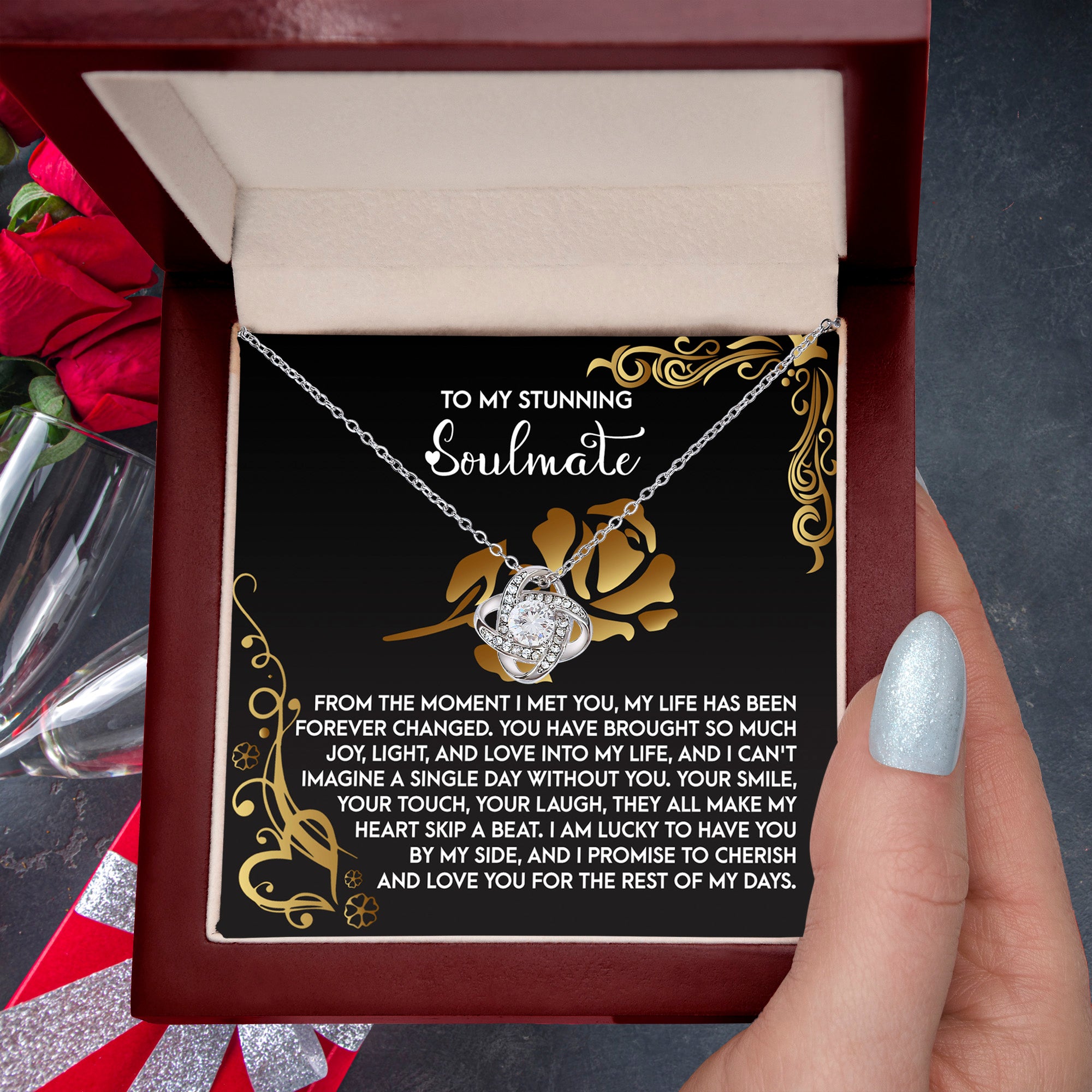 To My Stunning Soulmate - Love Knot Necklace – A Romantic Gift to Celebrate Joy, Love, and Forever Devotion - Mallard Moon Gift Shop