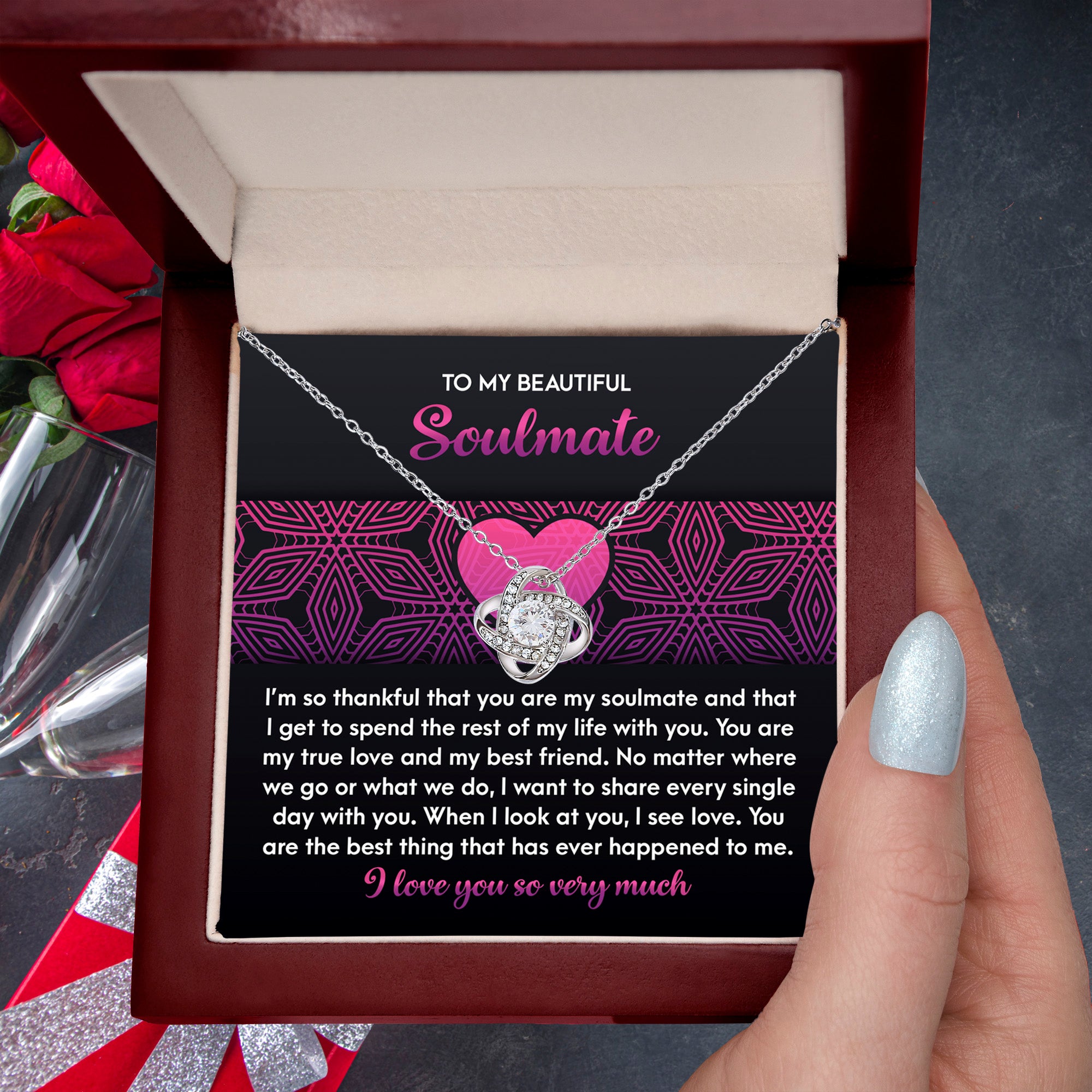 To My Beautiful Soulmate - Love Knot Necklace – A Romantic Gift for Your True Love and Best Friend - Mallard Moon Gift Shop