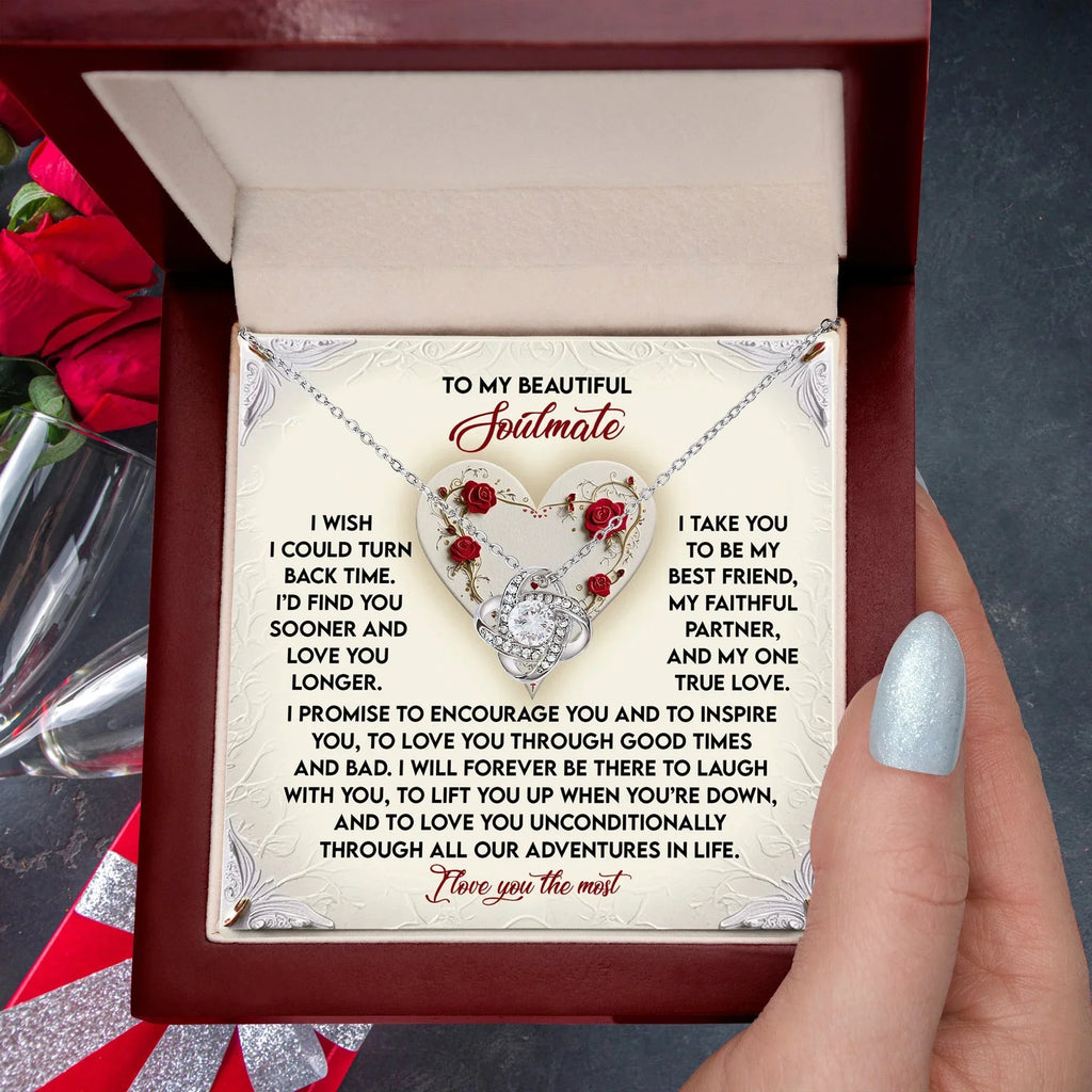 Romantic Anniversary, Valentine's Day Gift for Soulmate, Wife, Girlfriend - Laugh With You - Love Knot Pendant Necklace