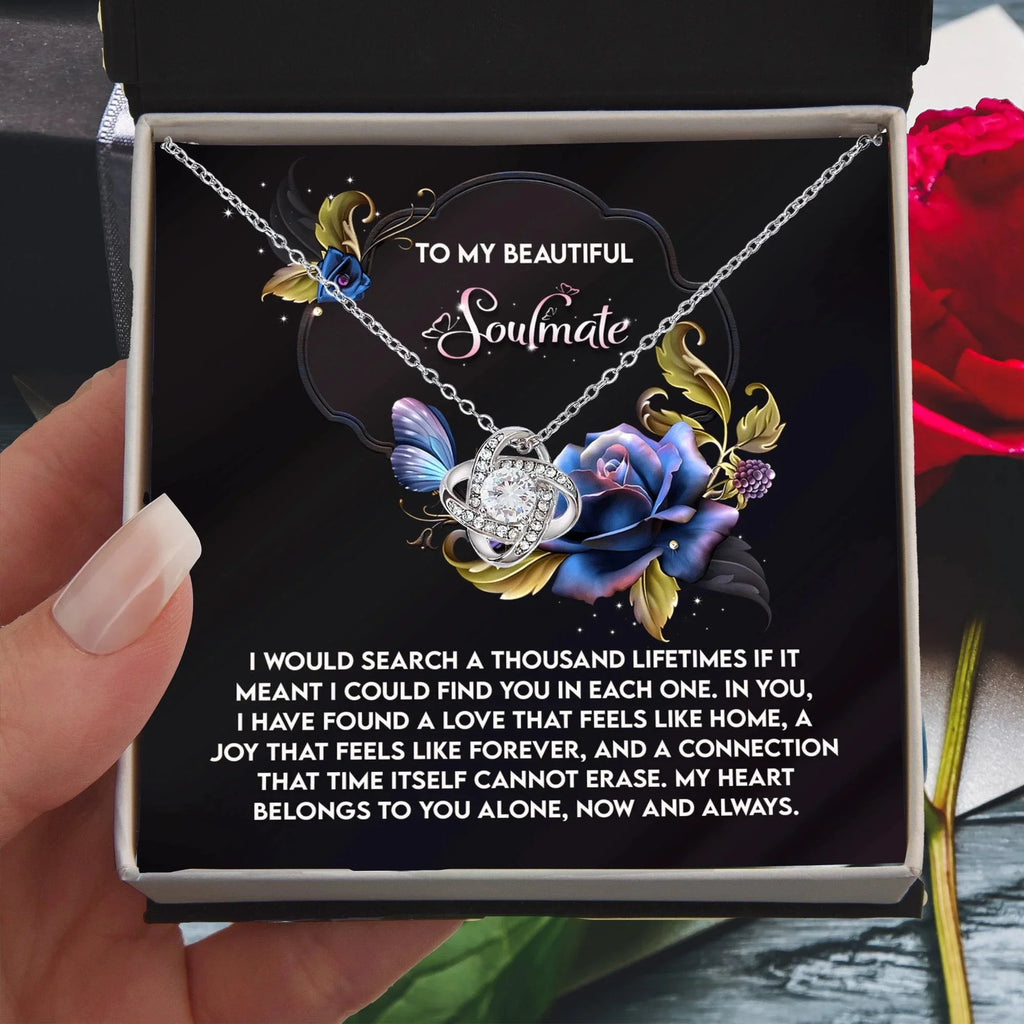 Romantic Anniversary, Valentine's Day Gift for Soulmate, Wife, Girlfriend - Feels Like Home - Love Knot Pendant Necklace