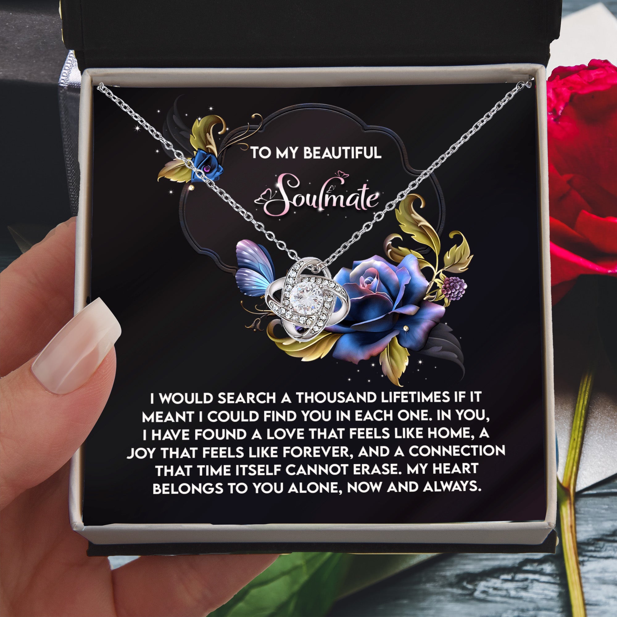 Romantic Anniversary, Valentine's Day Gift for Soulmate, Wife, Girlfriend - Feels Like Home - Love Knot Pendant Necklace - Mallard Moon Gift Shop