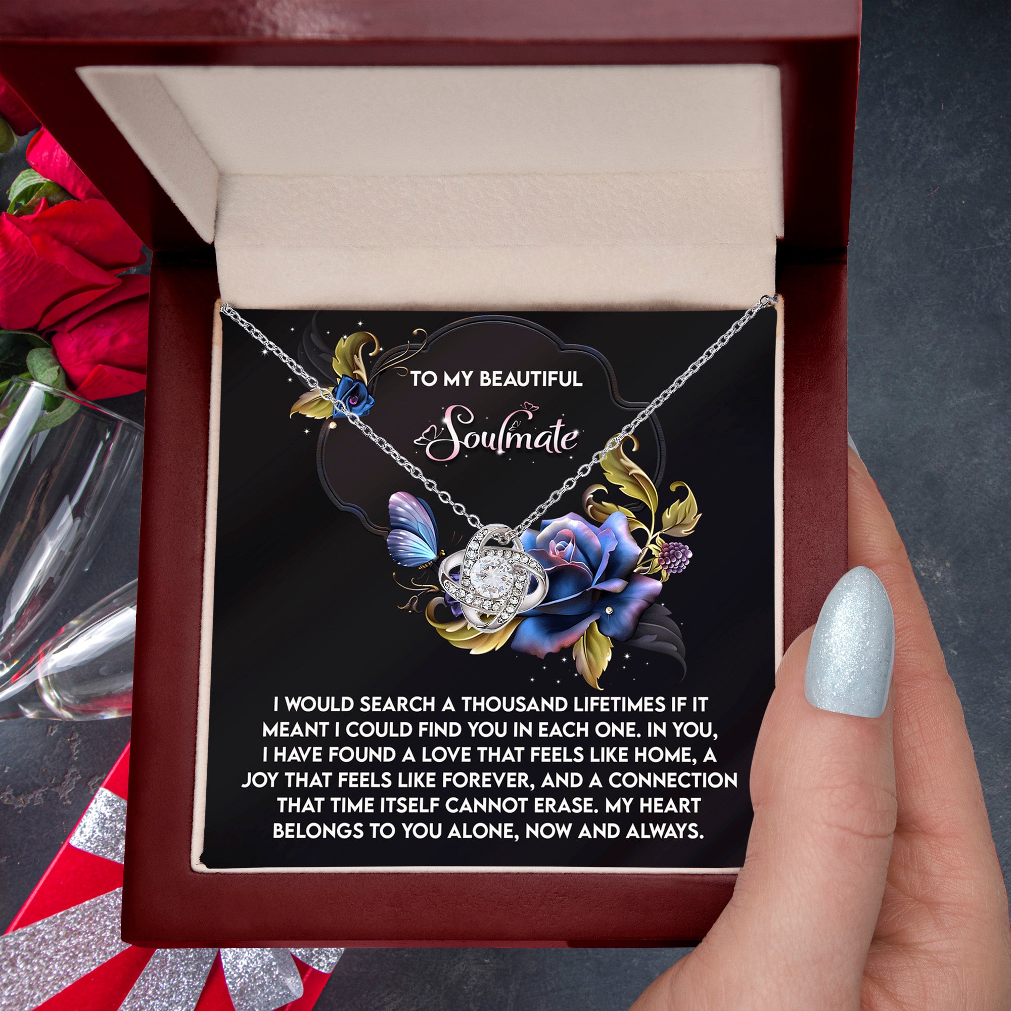 Romantic Anniversary, Valentine's Day Gift for Soulmate, Wife, Girlfriend - Feels Like Home - Love Knot Pendant Necklace - Mallard Moon Gift Shop