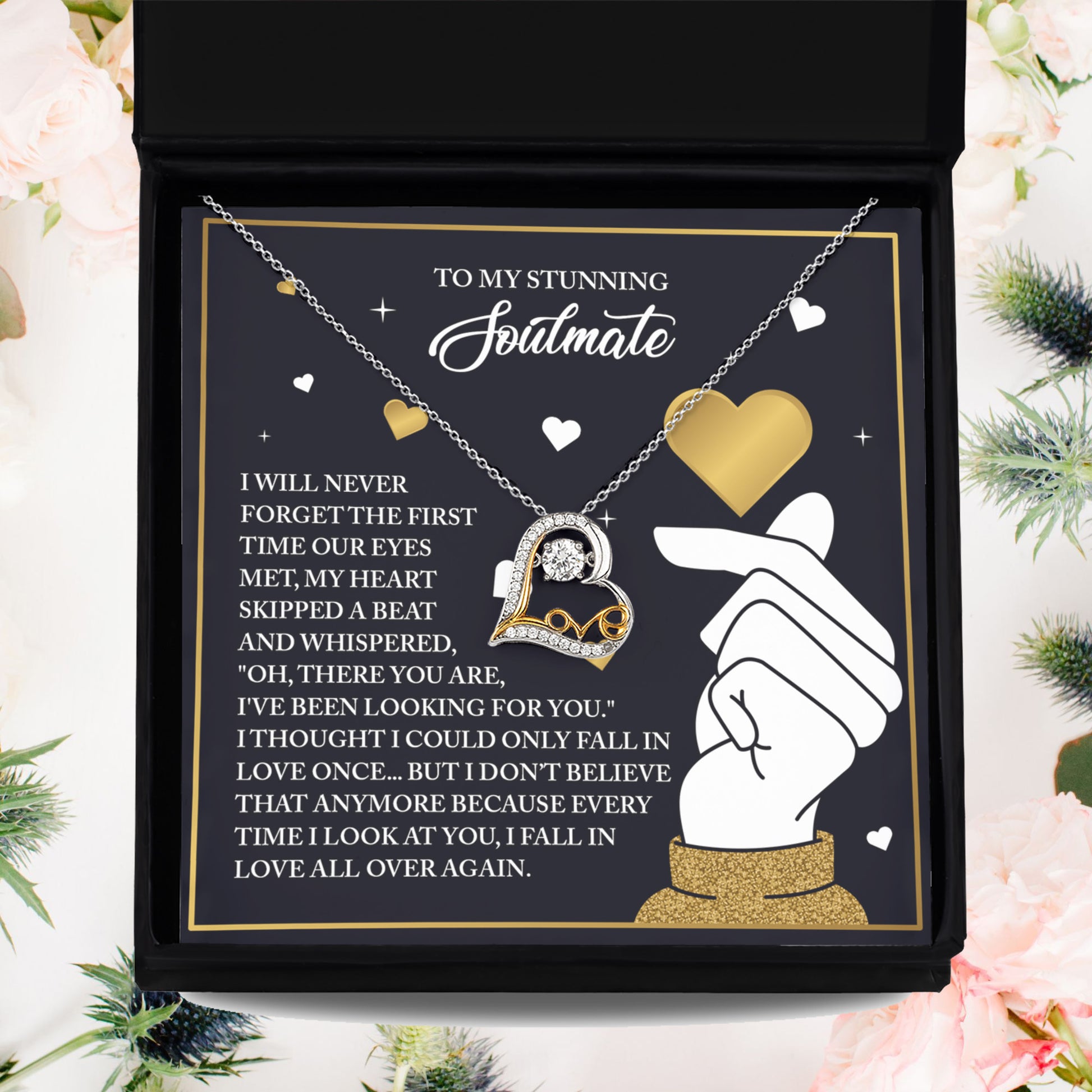 To My Stunning Soulmate - Love Dancing Heart Necklace – A Romantic Valentine’s Day Gift That Celebrates Falling in Love Again and Again - Mallard Moon Gift Shop