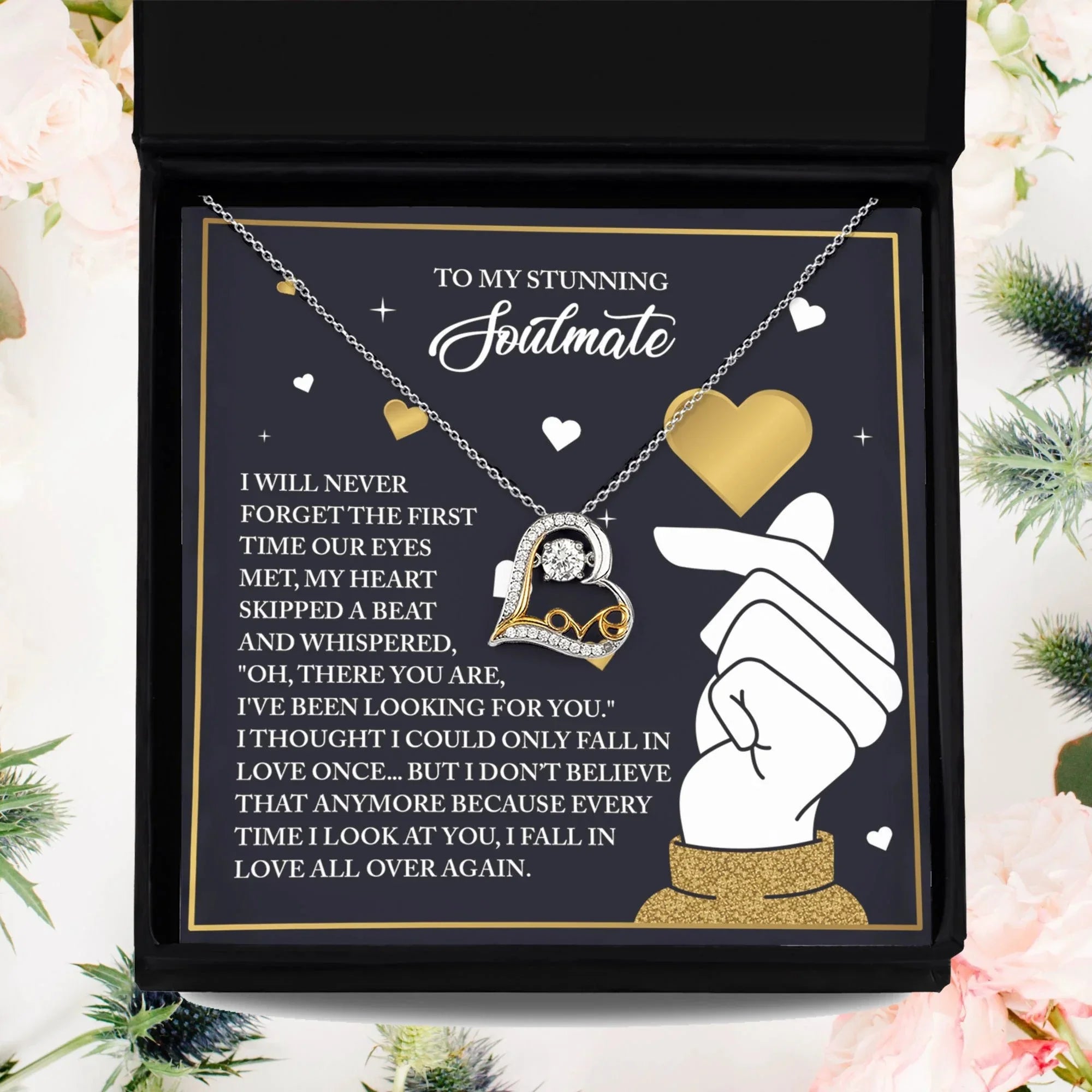 To My Stunning Soulmate - Love Dancing Heart Necklace – A Romantic Valentine’s Day Gift That Celebrates Falling in Love Again and Again