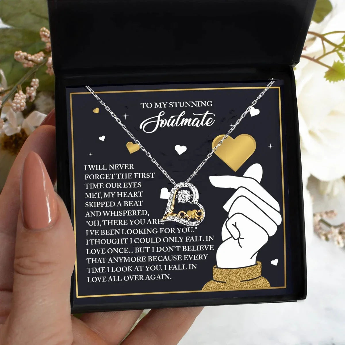 To My Stunning Soulmate - Love Dancing Heart Necklace – A Romantic Valentine’s Day Gift That Celebrates Falling in Love Again and Again