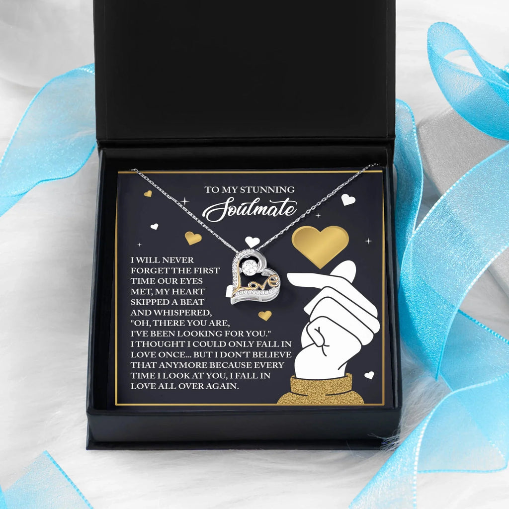 To My Stunning Soulmate - Love Dancing Heart Necklace – A Romantic Valentine’s Day Gift That Celebrates Falling in Love Again and Again