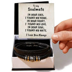 Soulmate Men's Braided Bead and Leather Bracelet with Personalized Heartfelt Message Card
