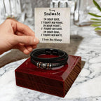 Soulmate Men's Braided Bead and Leather Bracelet with Personalized Heartfelt Message Card