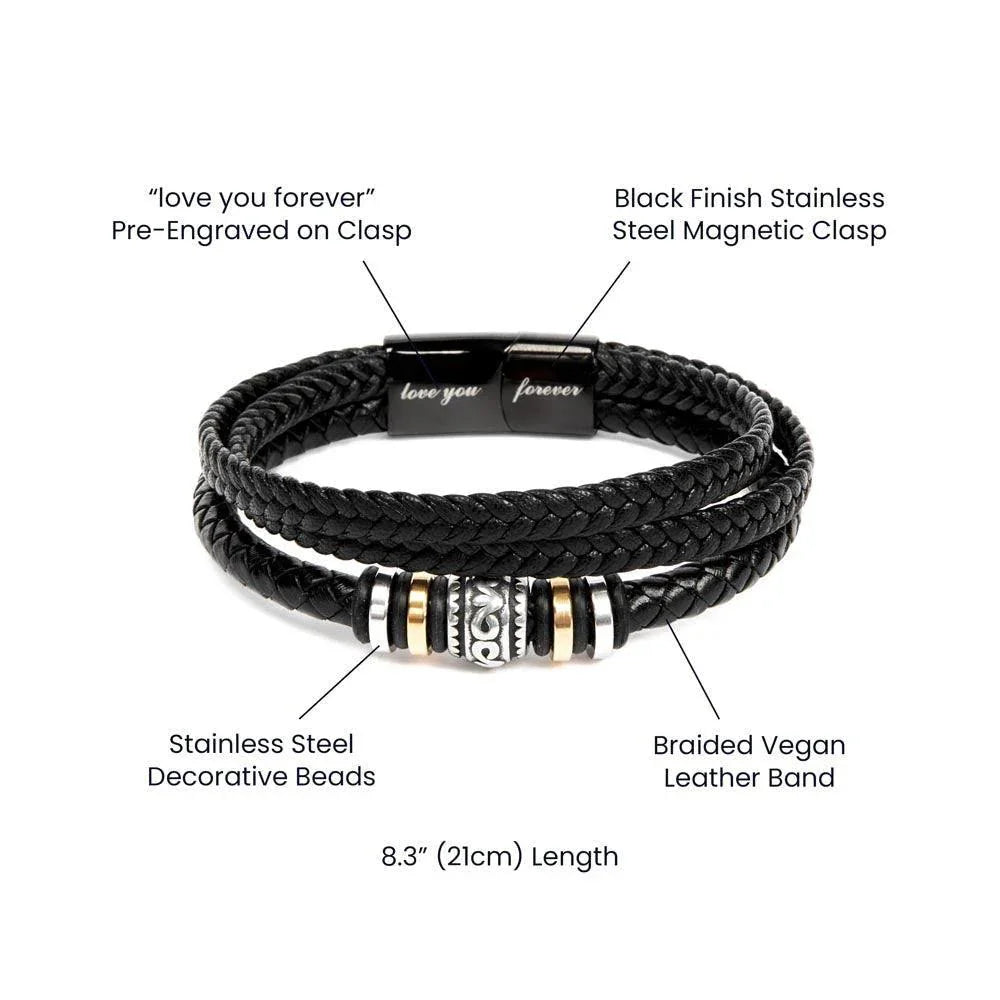 Soulmate Men's Braided Bead and Leather Bracelet with Personalized Heartfelt Message Card