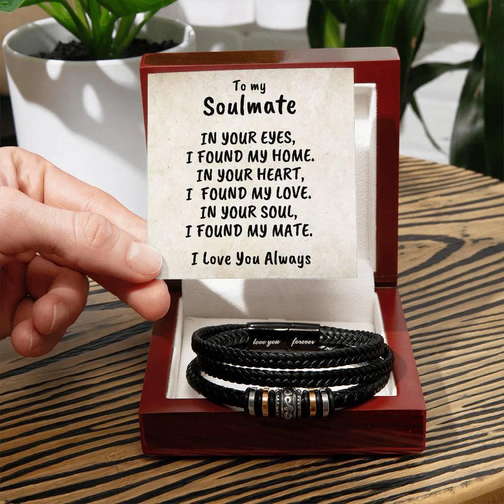 Soulmate Men's Braided Bead and Leather Bracelet with Personalized Heartfelt Message Card