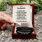 Soulmate Men's Braided Bead and Leather Bracelet with Personalized Heartfelt Message Card