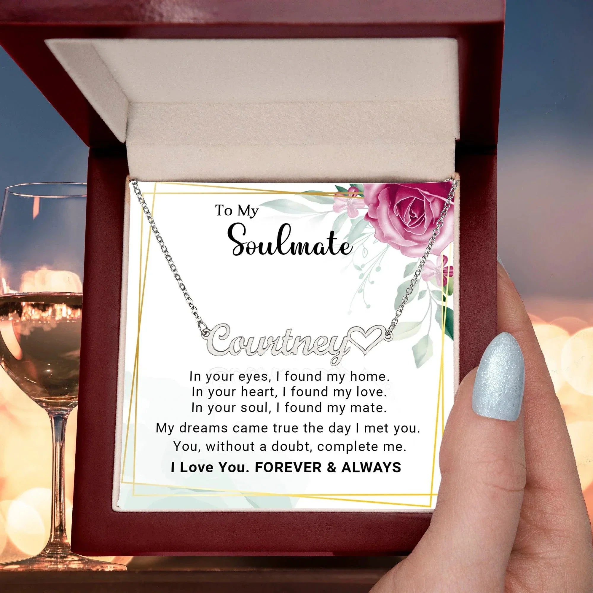 Soulmate - My Dreams Came True the Day I Met You Custom Name Necklace with Heart