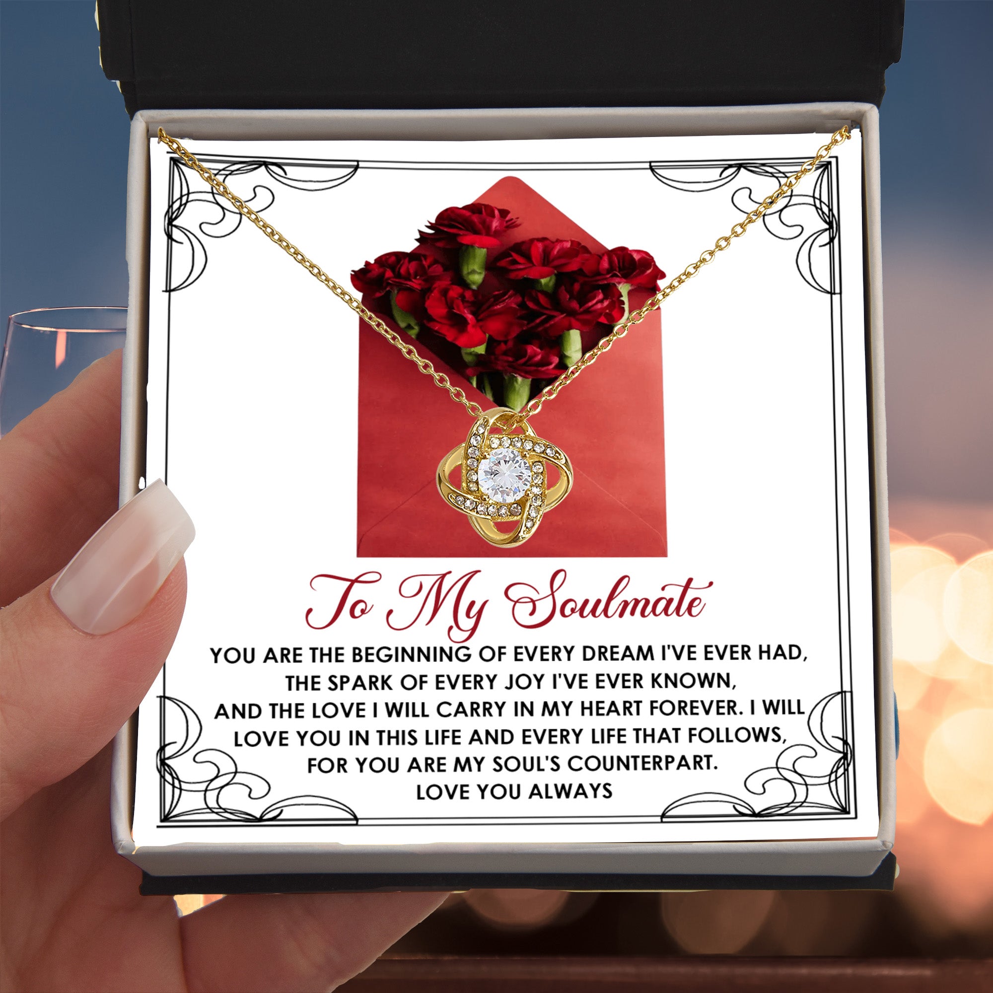 Romantic Anniversary, Valentine's Day Gift for Soulmate, Wife, Girlfriend - Carry In My Heart Forever - Love Knot Pendant Necklace - Mallard Moon Gift Shop