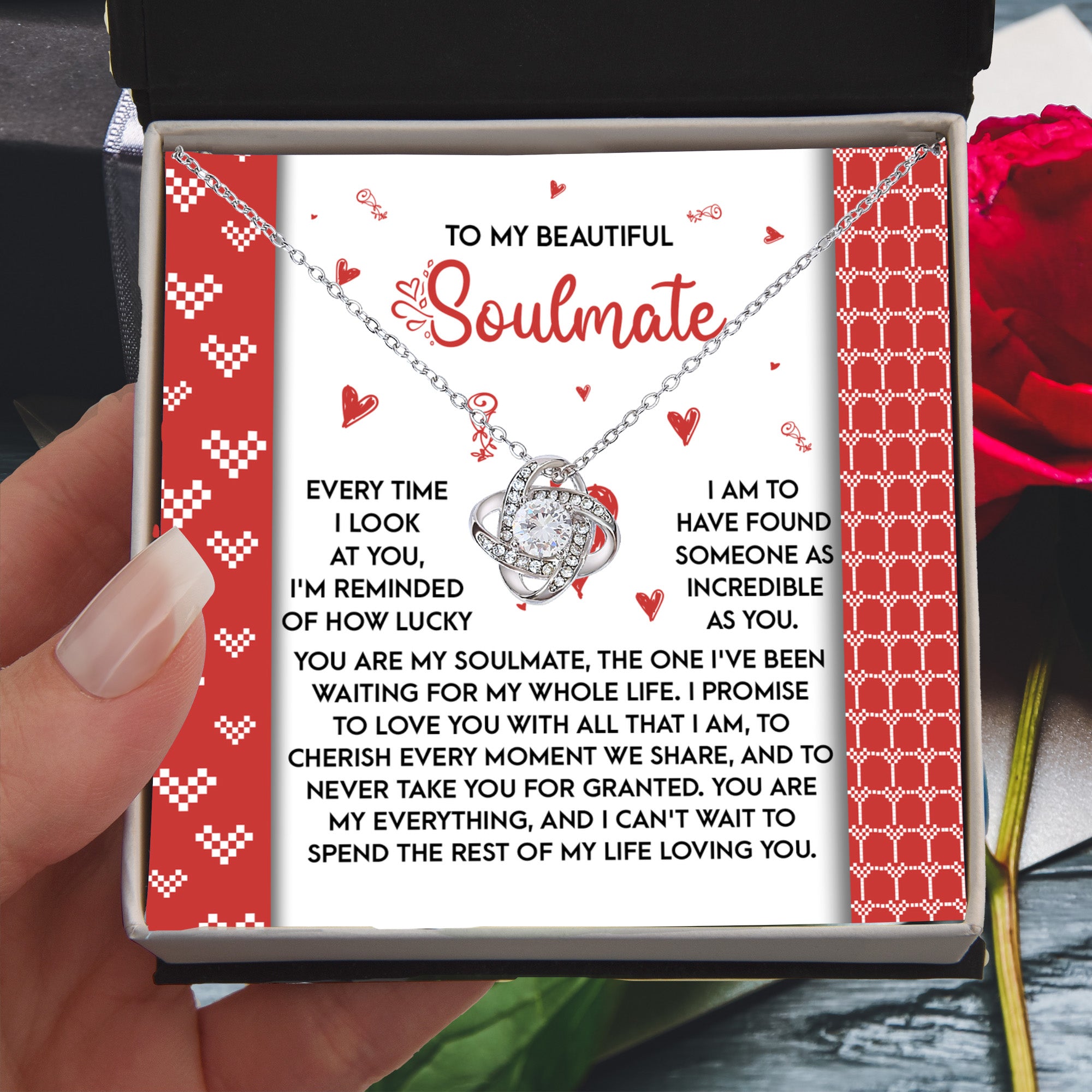 Romantic Anniversary, Valentine's Day Gift for Soulmate, Wife, Girlfriend - Waiting My Whole Life - Love Knot Pendant Necklace - Mallard Moon Gift Shop