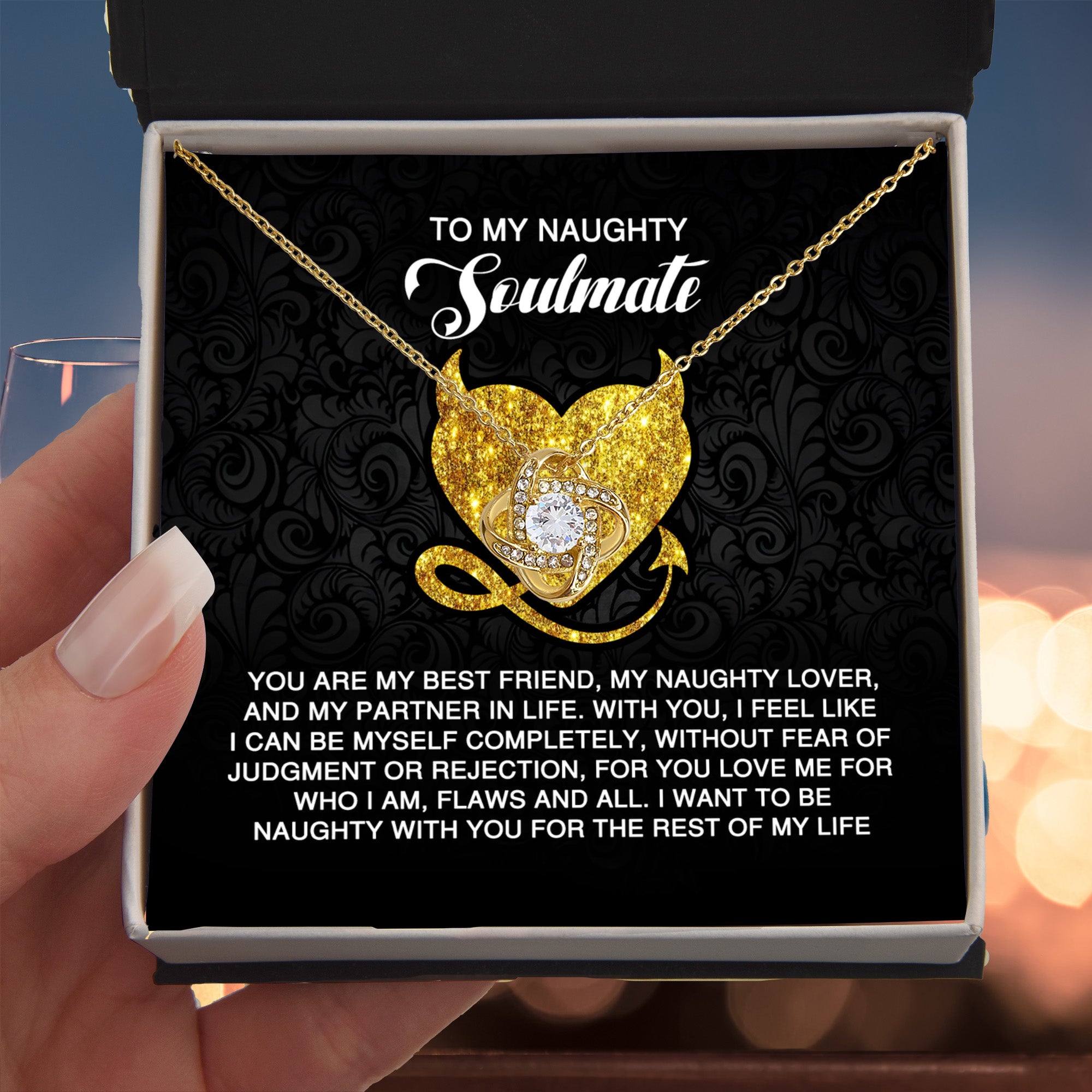 To My Naughty Soulmate - Love Knot Necklace with Flirty and Heartfelt Message Card - Mallard Moon Gift Shop