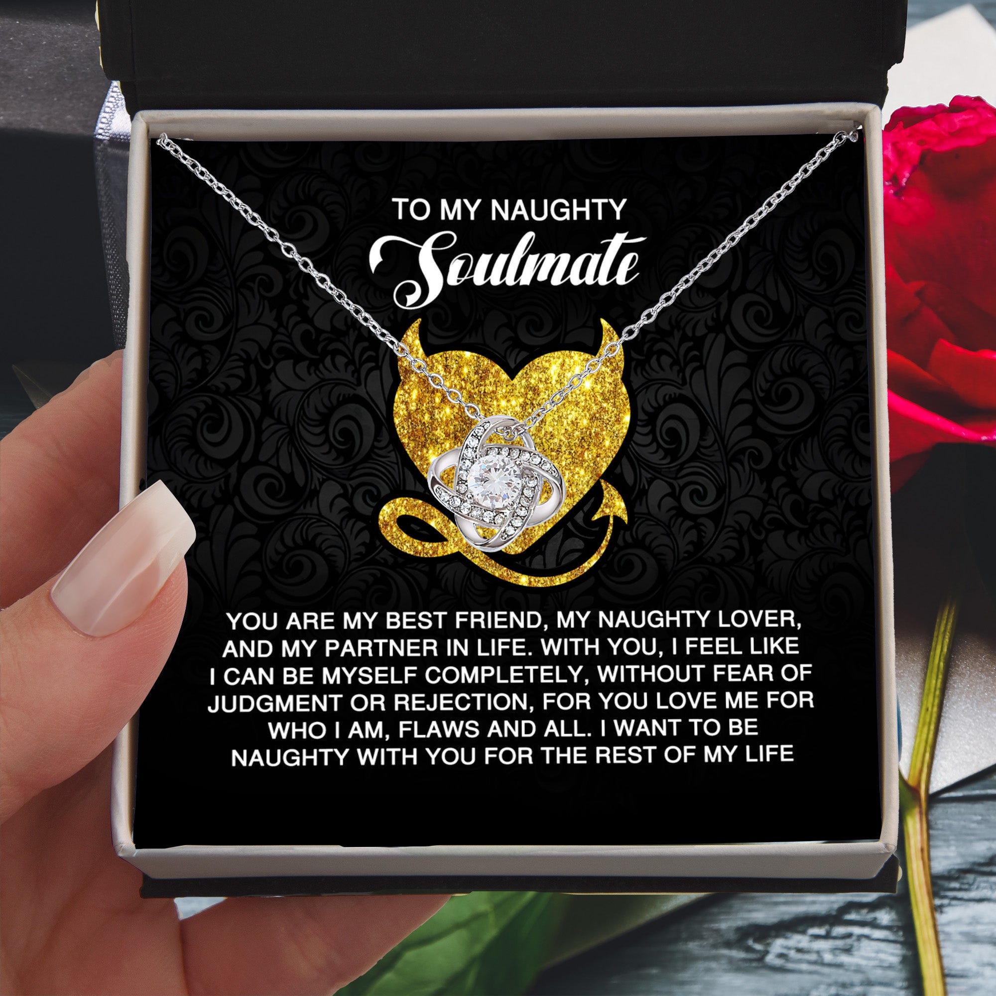 To My Naughty Soulmate - Love Knot Necklace with Flirty and Heartfelt Message Card - Mallard Moon Gift Shop