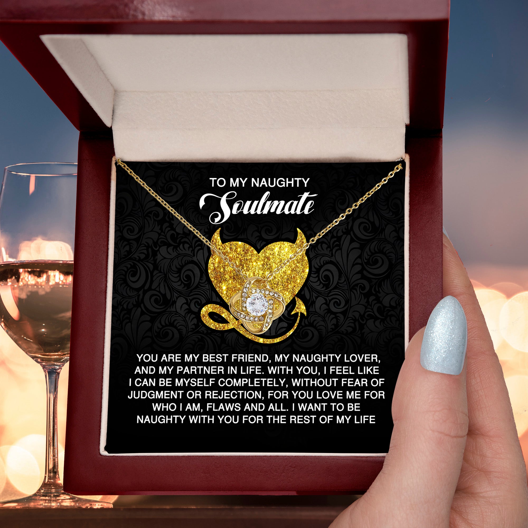 To My Naughty Soulmate - Love Knot Necklace with Flirty and Heartfelt Message Card - Mallard Moon Gift Shop