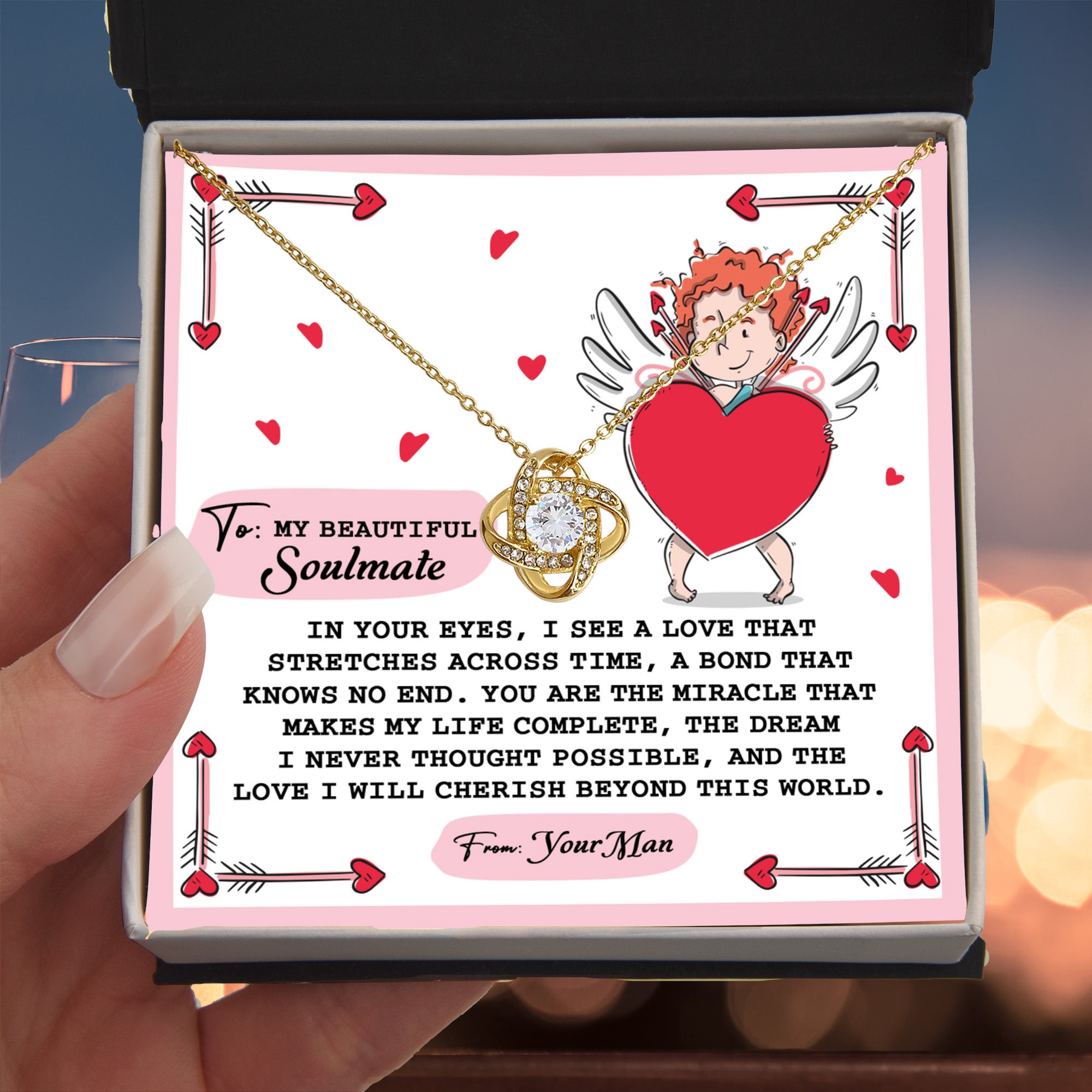 Romantic Anniversary, Valentine's Day Gift for Soulmate, Wife, Girlfriend - Cherish You - Love Knot Pendant Necklace - Mallard Moon Gift Shop