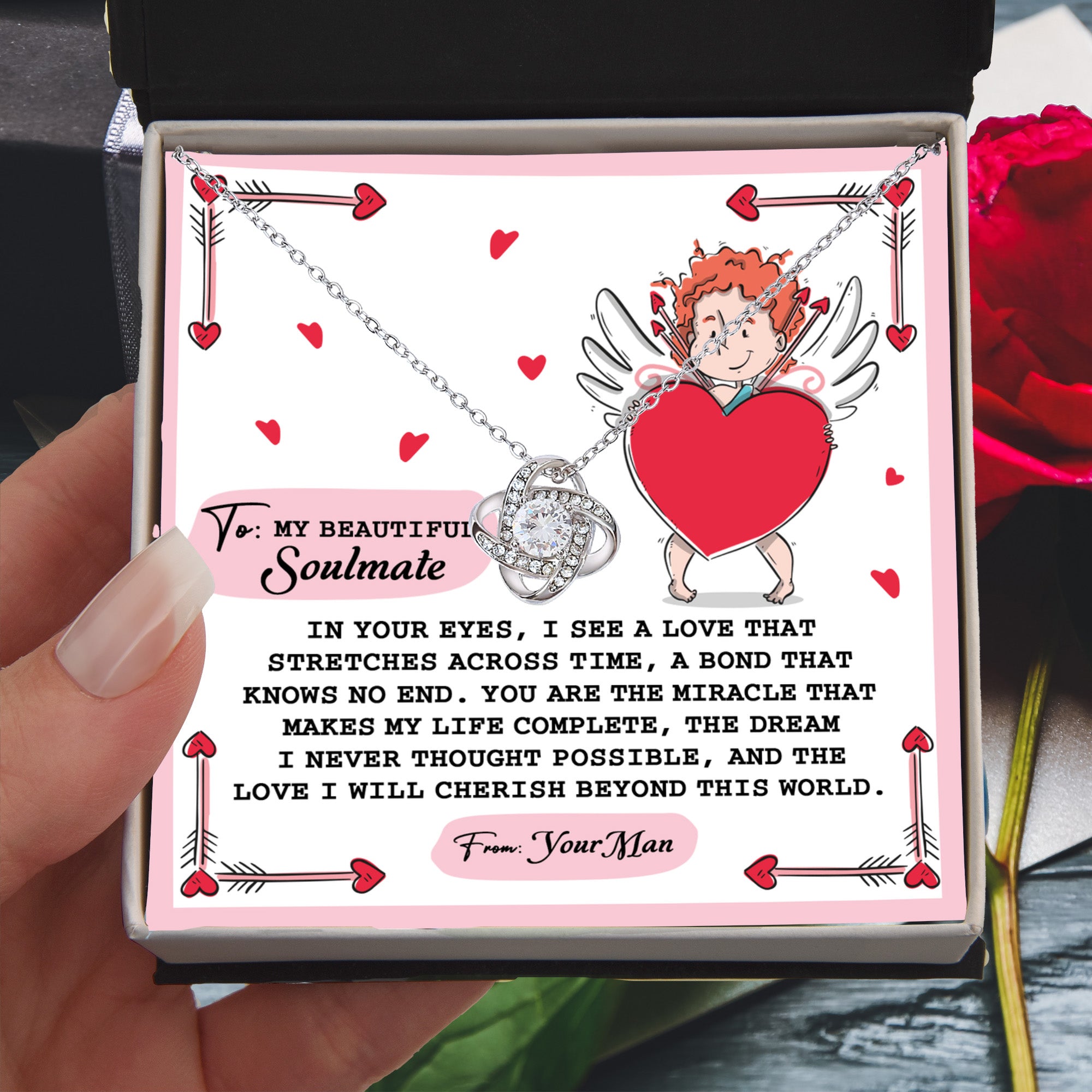 Romantic Anniversary, Valentine's Day Gift for Soulmate, Wife, Girlfriend - Cherish You - Love Knot Pendant Necklace - Mallard Moon Gift Shop