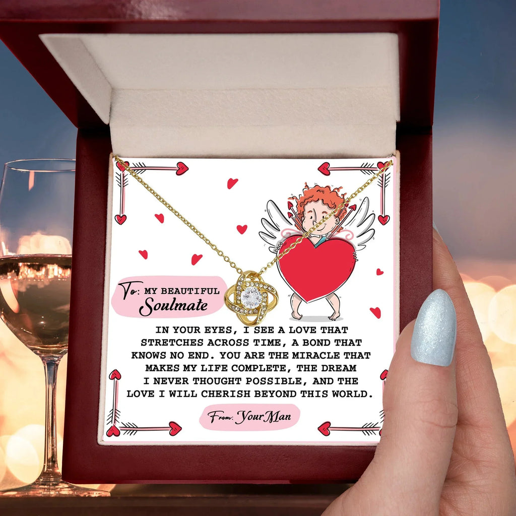 Romantic Anniversary, Valentine's Day Gift for Soulmate, Wife, Girlfriend - Cherish You - Love Knot Pendant Necklace