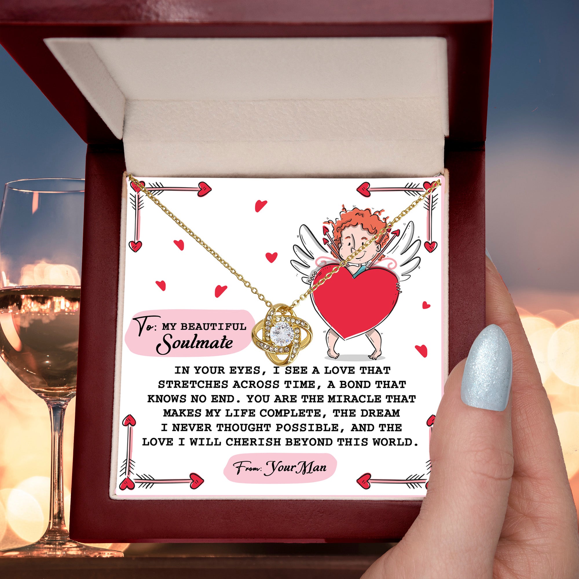 Romantic Anniversary, Valentine's Day Gift for Soulmate, Wife, Girlfriend - Cherish You - Love Knot Pendant Necklace - Mallard Moon Gift Shop