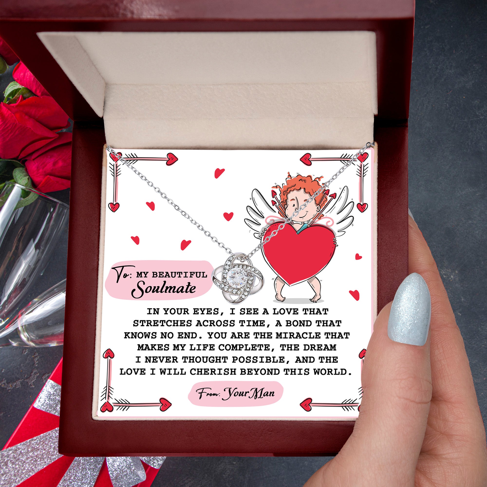 Romantic Anniversary, Valentine's Day Gift for Soulmate, Wife, Girlfriend - Cherish You - Love Knot Pendant Necklace - Mallard Moon Gift Shop