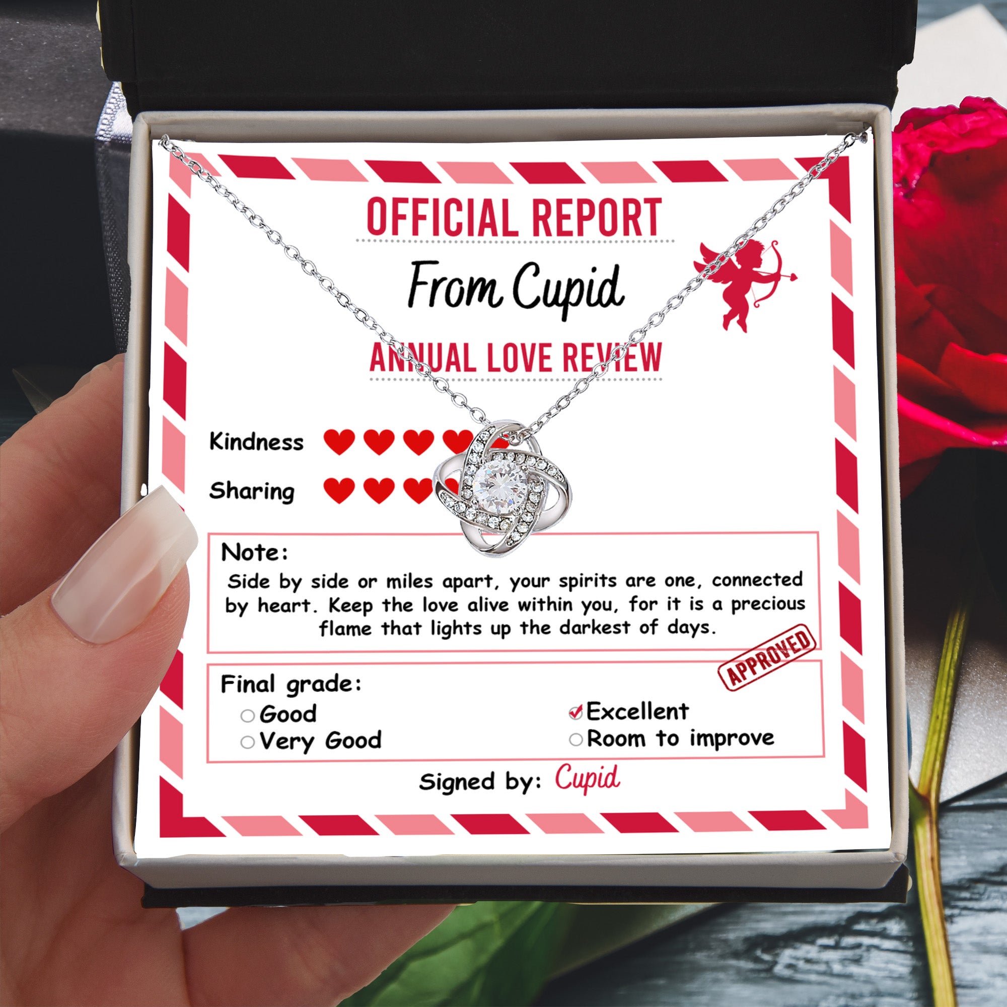 Cupid’s Official Love Report - Love Knot Necklace – A Fun and Heartfelt Valentine’s Day Gift - Mallard Moon Gift Shop