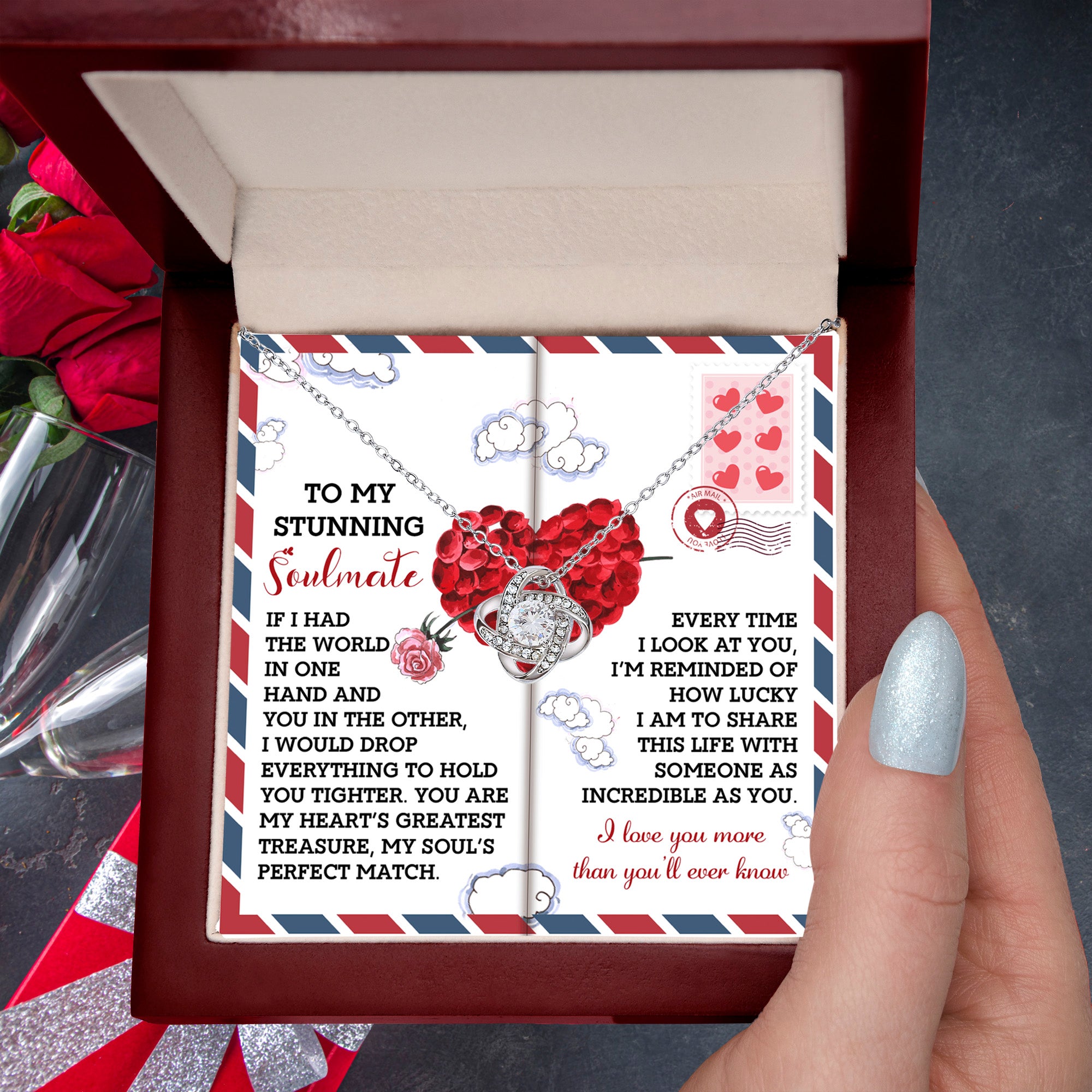 Romantic Anniversary, Valentine's Day Gift for Soulmate, Wife, Girlfriend - My Heart’s Greatest Treasure - Love Knot Pendant Necklace - Mallard Moon Gift Shop