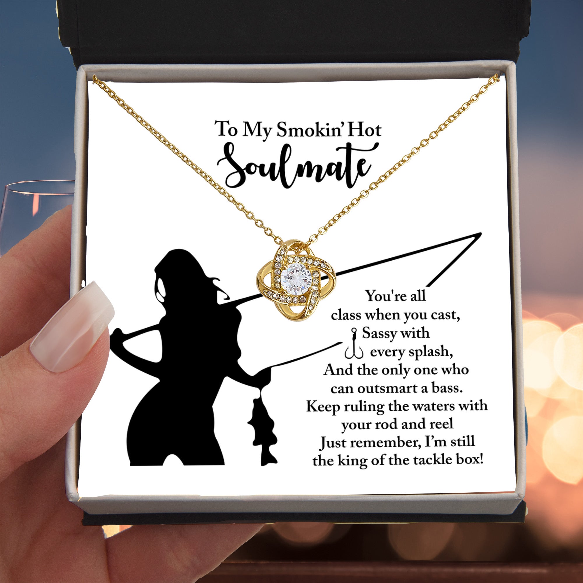 To My Smokin' Hot Soulmate - Fishing Themed Message Card with Love Knot Necklace - Mallard Moon Gift Shop