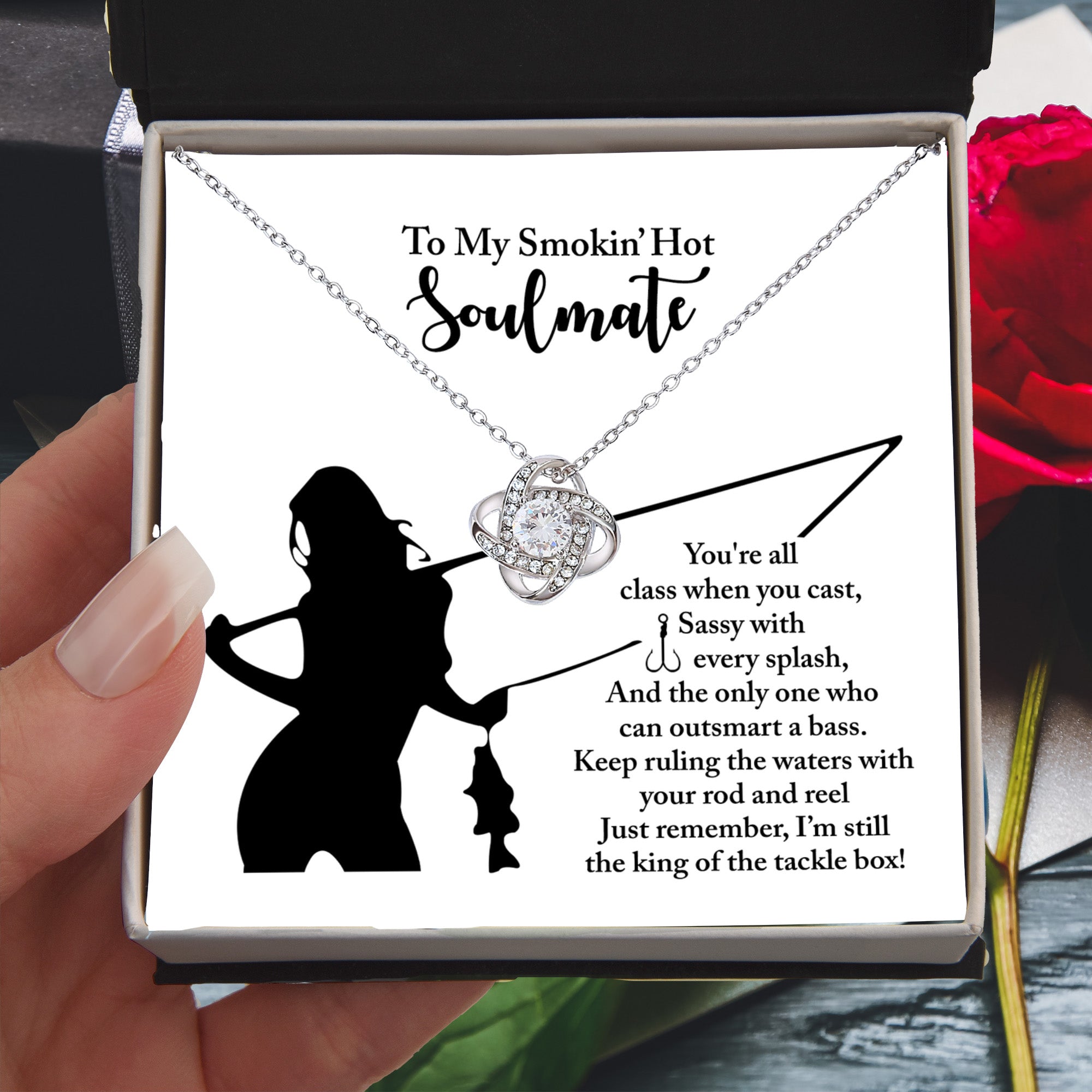 To My Smokin' Hot Soulmate - Fishing Themed Message Card with Love Knot Necklace - Mallard Moon Gift Shop