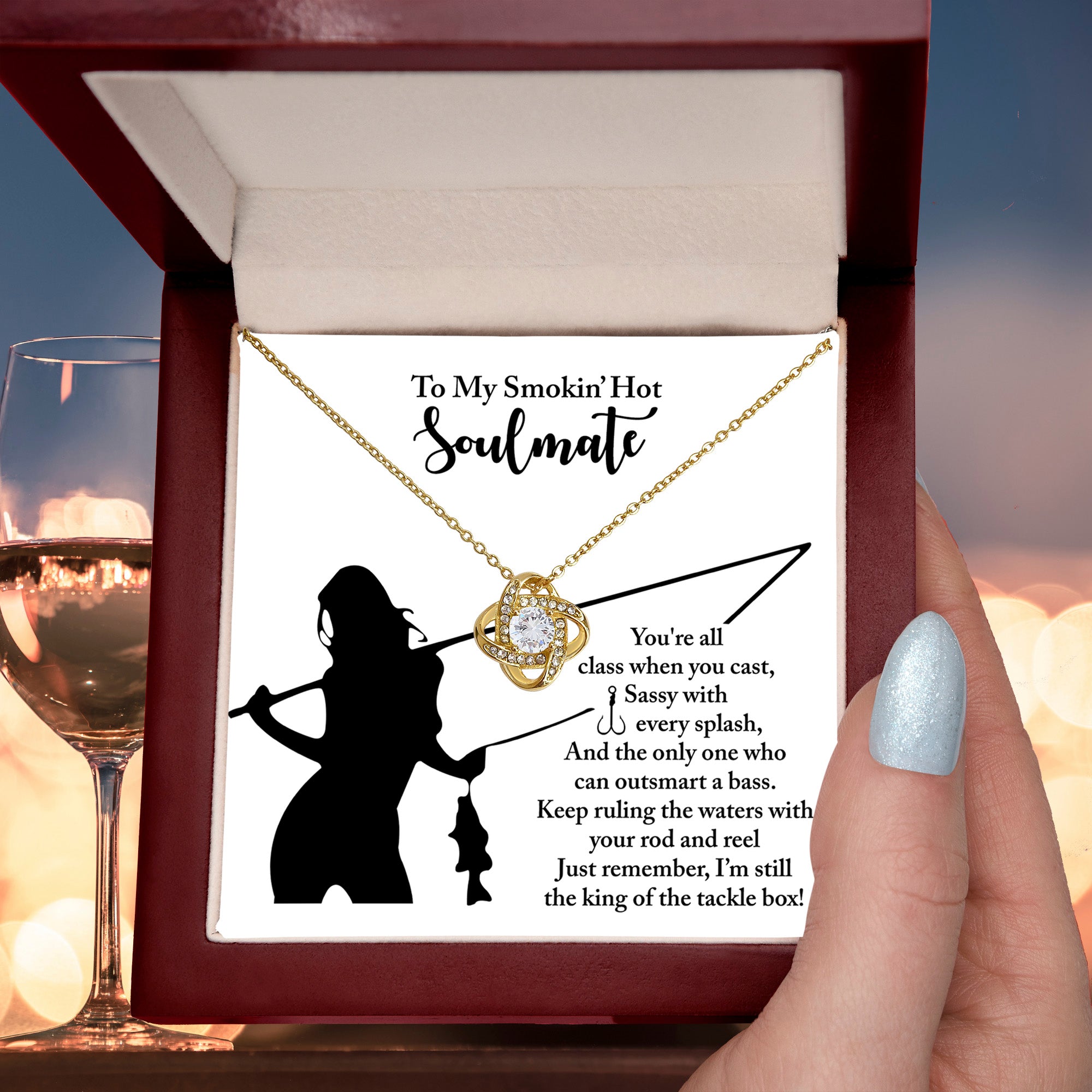 To My Smokin' Hot Soulmate - Fishing Themed Message Card with Love Knot Necklace - Mallard Moon Gift Shop