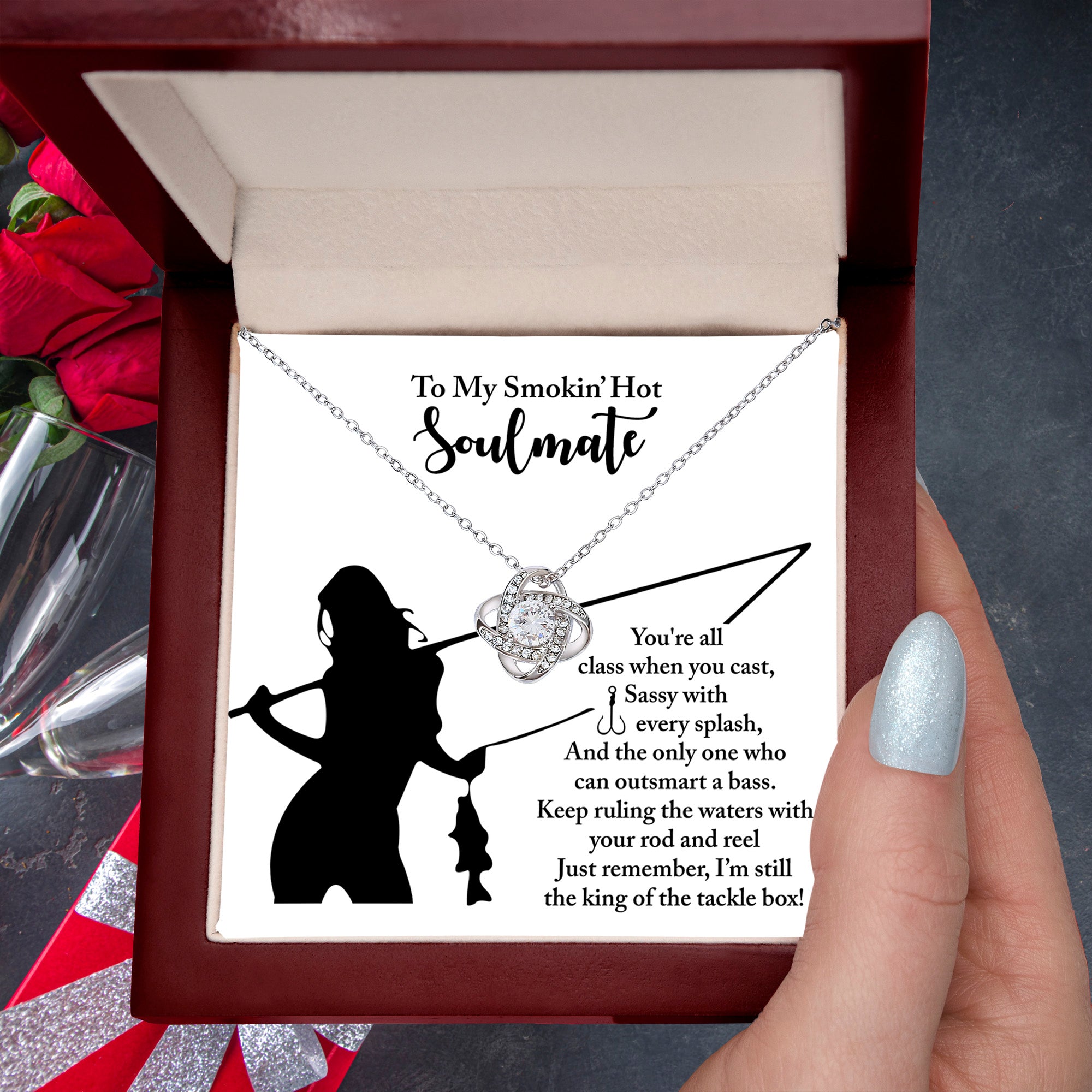 To My Smokin' Hot Soulmate - Fishing Themed Message Card with Love Knot Necklace - Mallard Moon Gift Shop