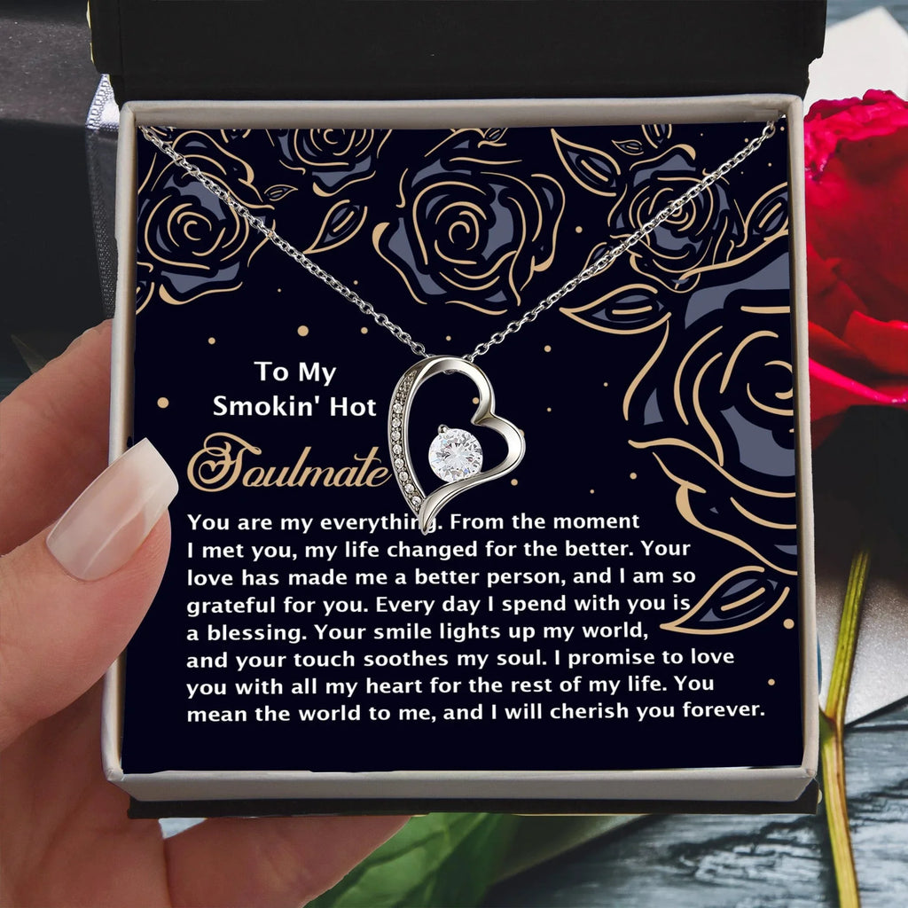 Romantic Jewelry Gift for Wife, Girlfriend, or Fiancée –Forever Love Heart Pendant Necklace with CZ Stone - Includes Elegant Message Card - Soothes My Soul