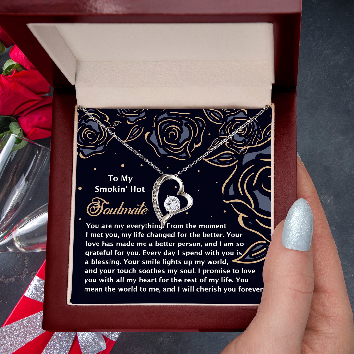 Romantic Jewelry Gift for Wife, Girlfriend, or Fiancée –Forever Love Heart Pendant Necklace with CZ Stone - Includes Elegant Message Card - Soothes My Soul - Mallard Moon Gift Shop