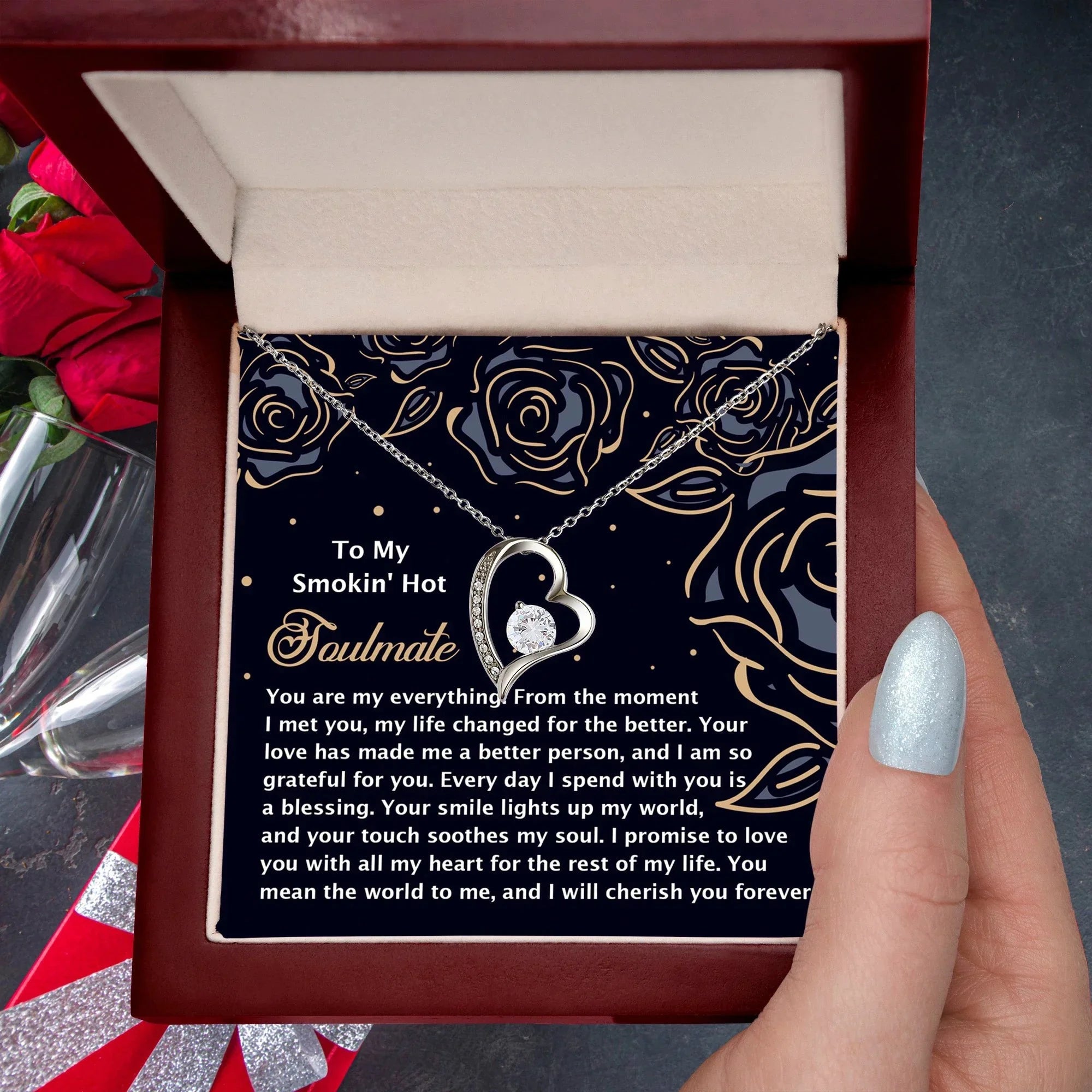 Romantic Jewelry Gift for Wife, Girlfriend, or Fiancée –Forever Love Heart Pendant Necklace with CZ Stone - Includes Elegant Message Card - Soothes My Soul