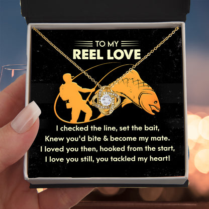 To My Reel Love - Gift for Soulmate - Tackled My Heart - Fishing Themed Message Card with Love Knot Pendant Necklace - Mallard Moon Gift Shop
