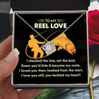 To My Reel Love - Gift for Soulmate - Tackled My Heart - Fishing Themed Message Card with Love Knot Pendant Necklace