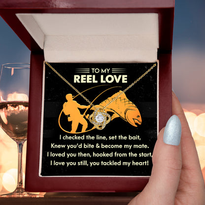 To My Reel Love - Gift for Soulmate - Tackled My Heart - Fishing Themed Message Card with Love Knot Pendant Necklace - Mallard Moon Gift Shop