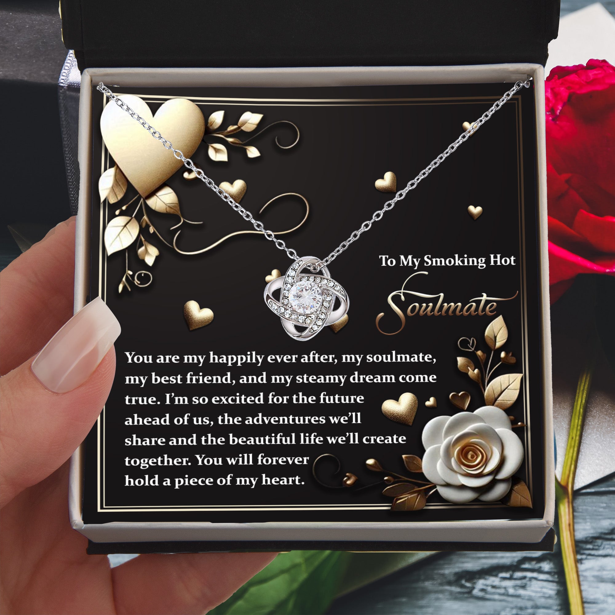 To My Smoking Hot Soulmate - Heartfelt Message Card with Love Knot Necklace - Mallard Moon Gift Shop