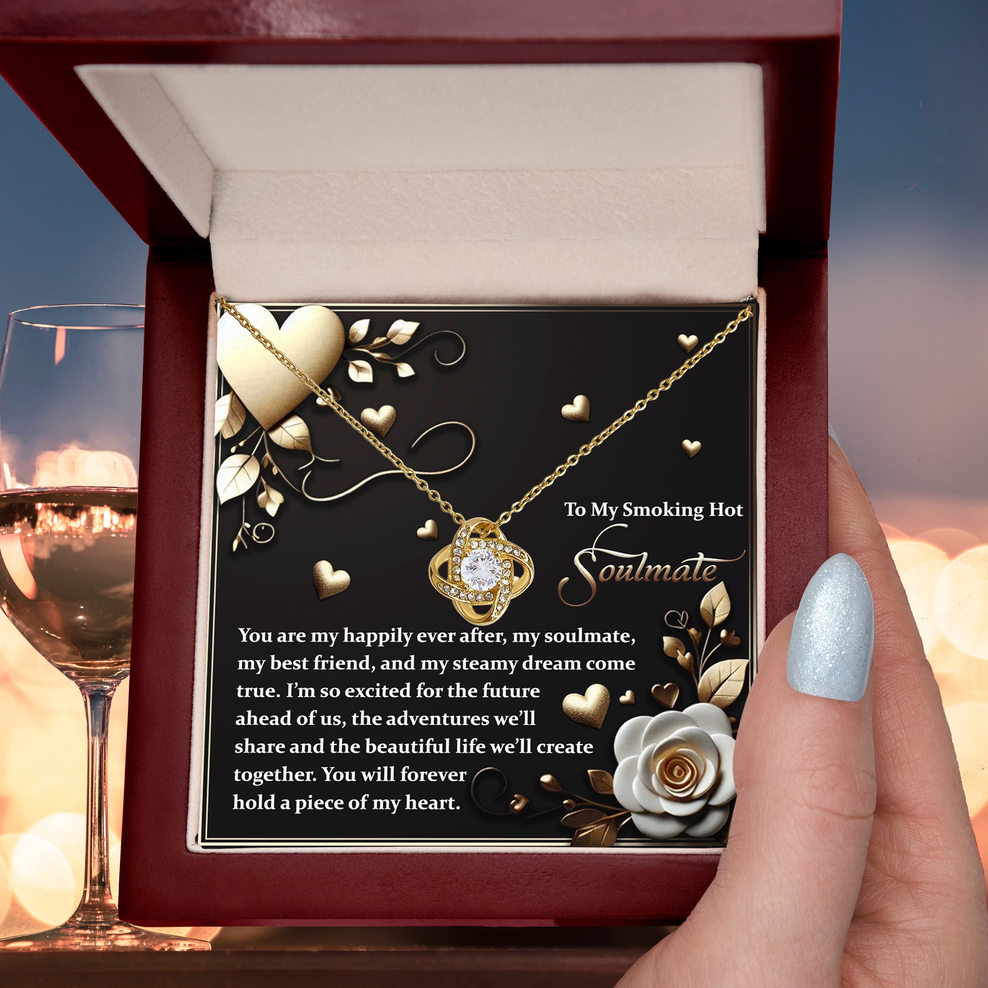 To My Smoking Hot Soulmate - Heartfelt Message Card with Love Knot Necklace - Mallard Moon Gift Shop