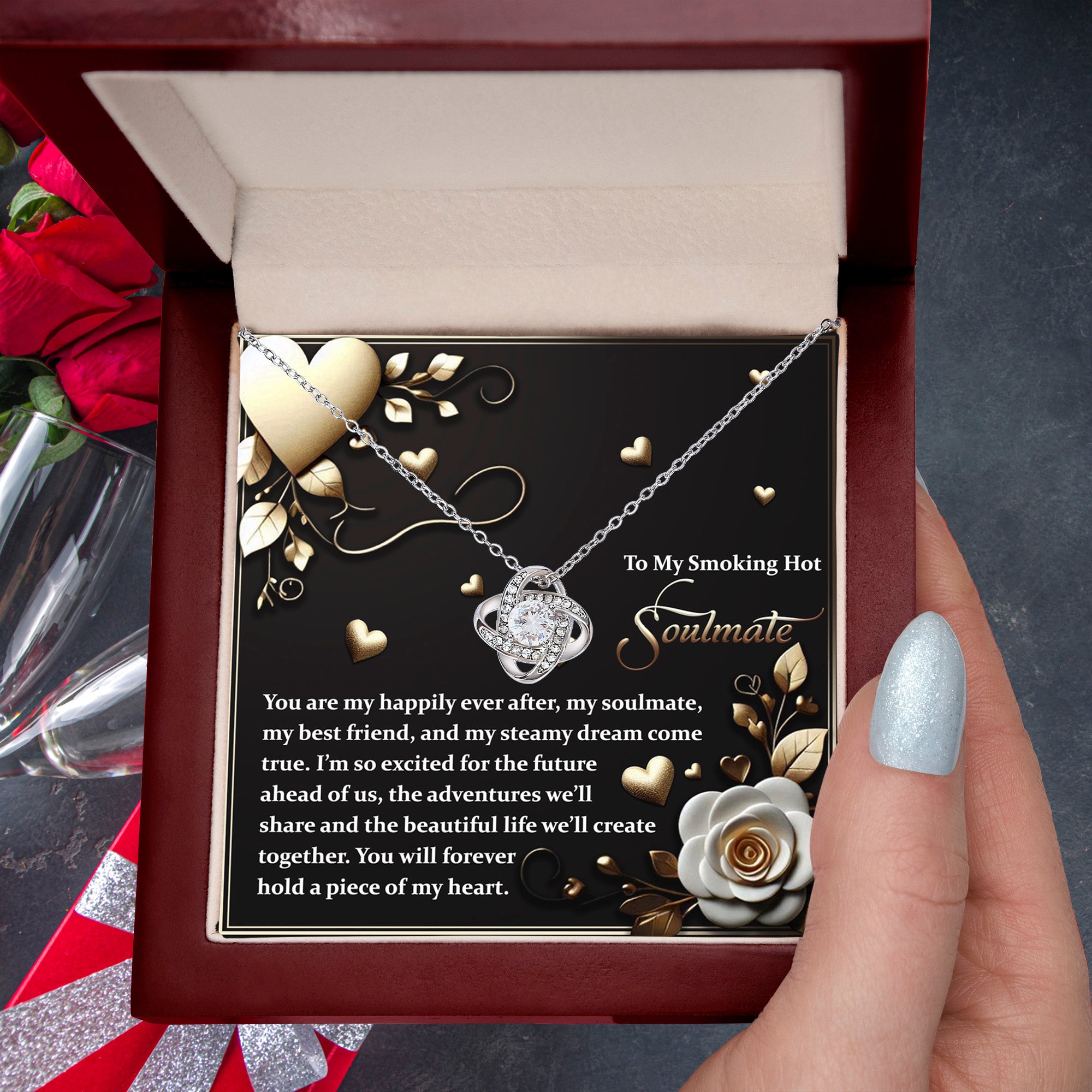 To My Smoking Hot Soulmate - Heartfelt Message Card with Love Knot Necklace - Mallard Moon Gift Shop