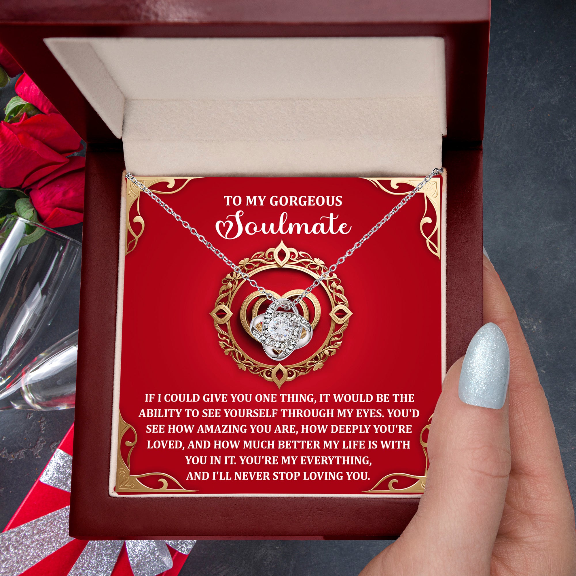 Romantic Anniversary, Valentine's Day Gift for Soulmate, Wife, Girlfriend - Through My Eyes - Love Knot Pendant Necklace - Mallard Moon Gift Shop