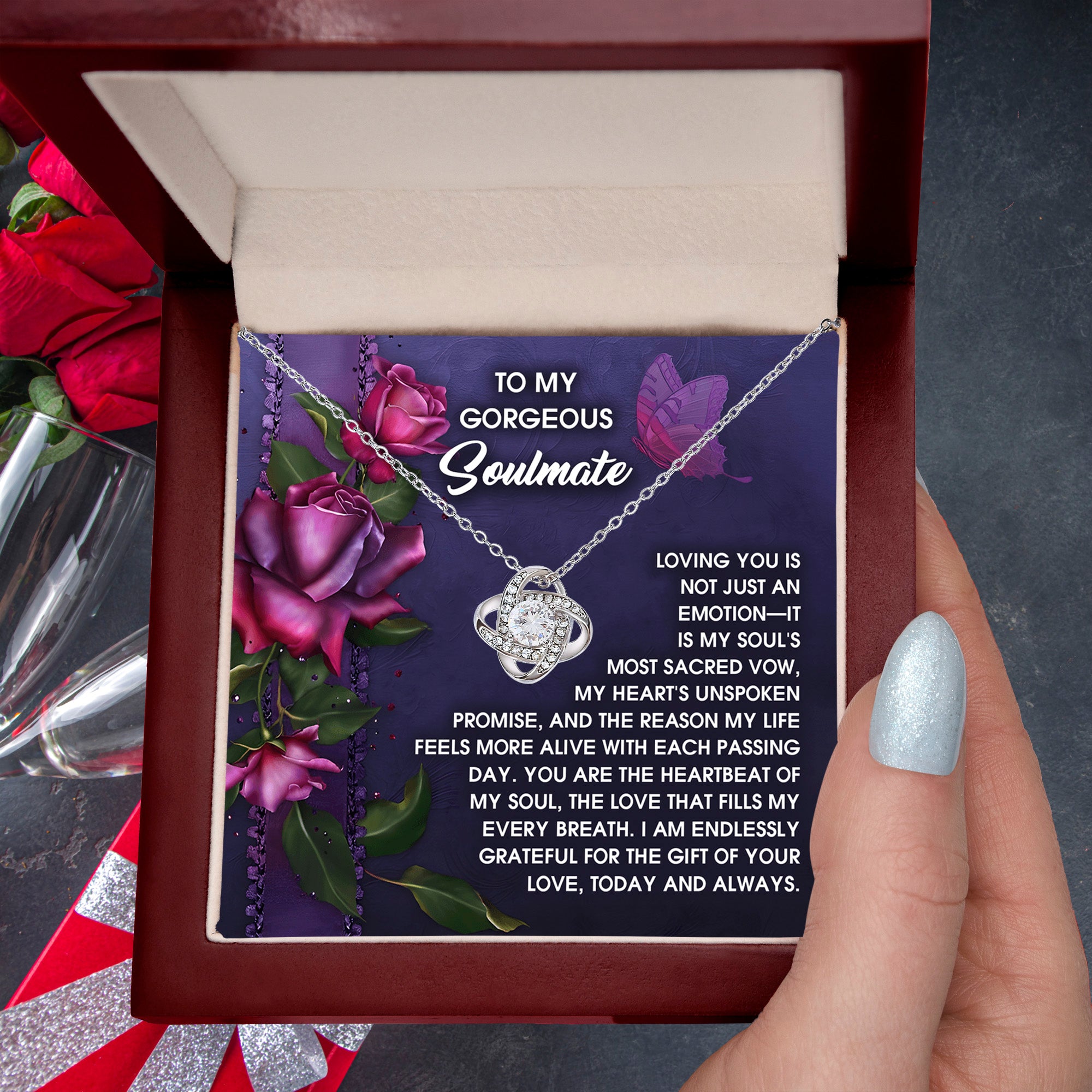 Romantic Anniversary, Valentine's Day Gift for Soulmate, Wife, Girlfriend - Unspoken Promise - Love Knot Pendant Necklace - Mallard Moon Gift Shop