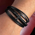 Soulmate - You are the Light That Guides Me - Men's Cross Leather Bracelet