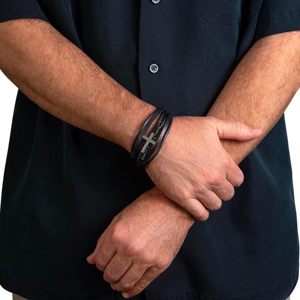 Soulmate - You are the Light That Guides Me - Men's Cross Leather Bracelet