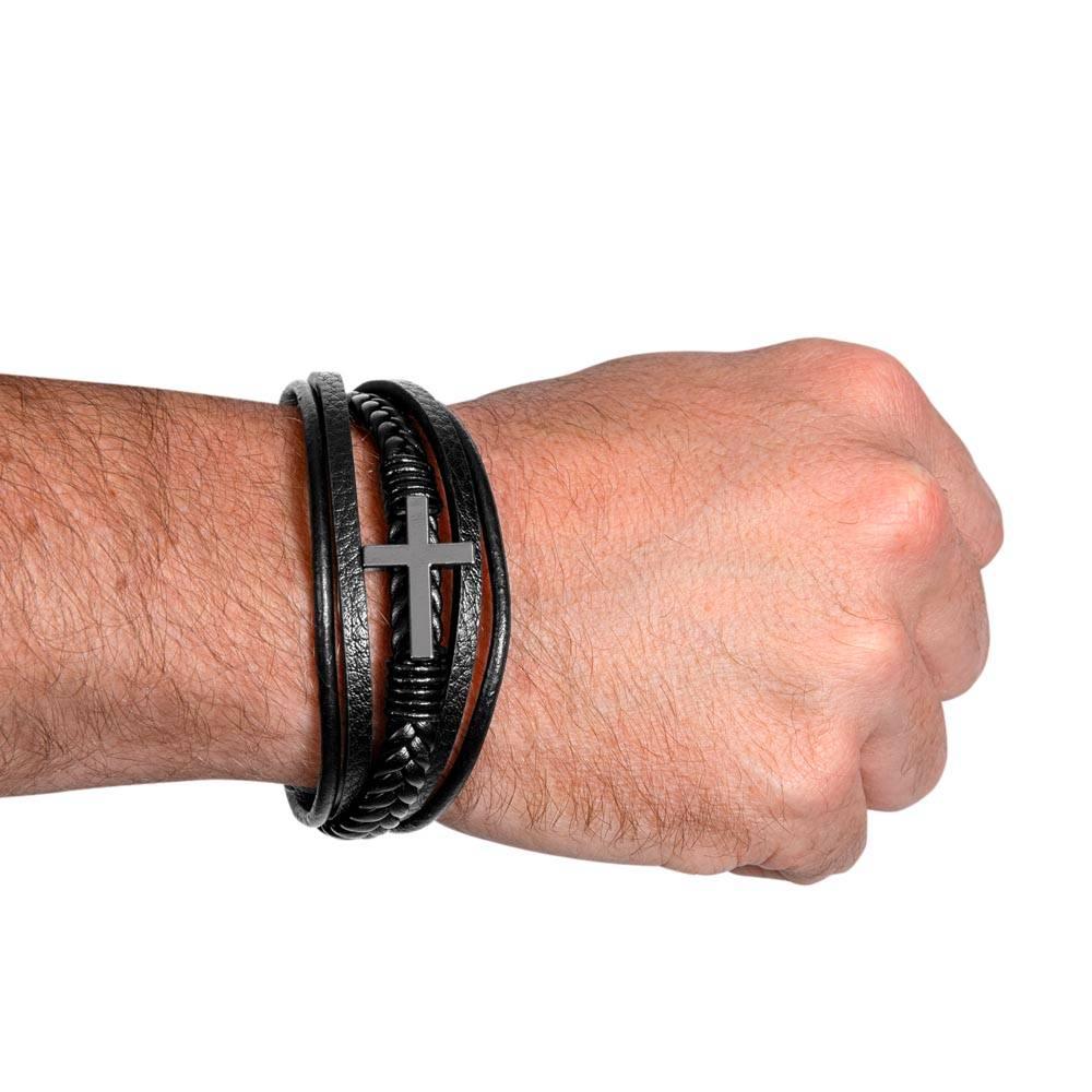 Soulmate - You are the Light That Guides Me - Men's Cross Leather Bracelet - Mallard Moon Gift Shop