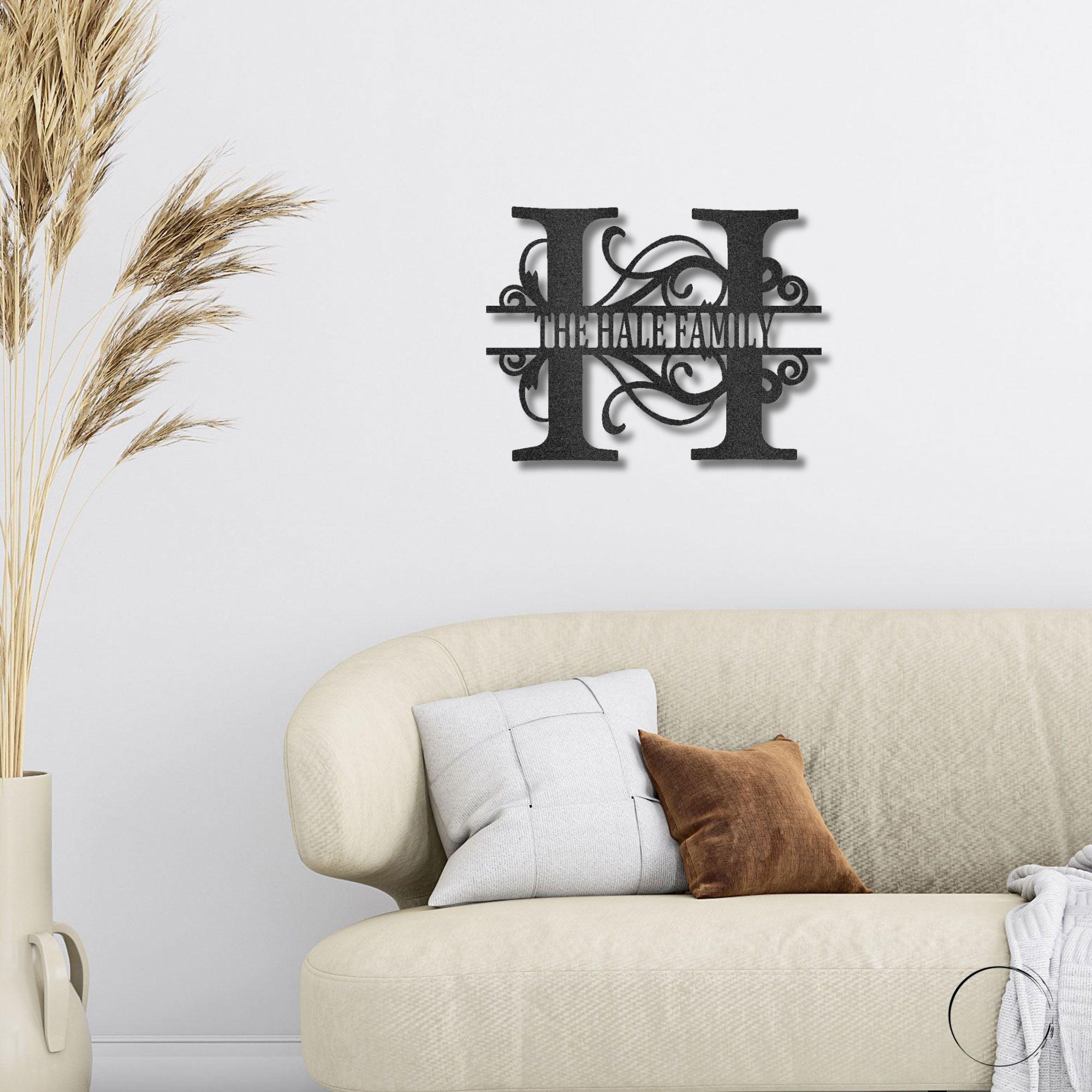 Split Letter Monogram Custom Name Indoor Outdoor Steel Wall Sign - Mallard Moon Gift Shop