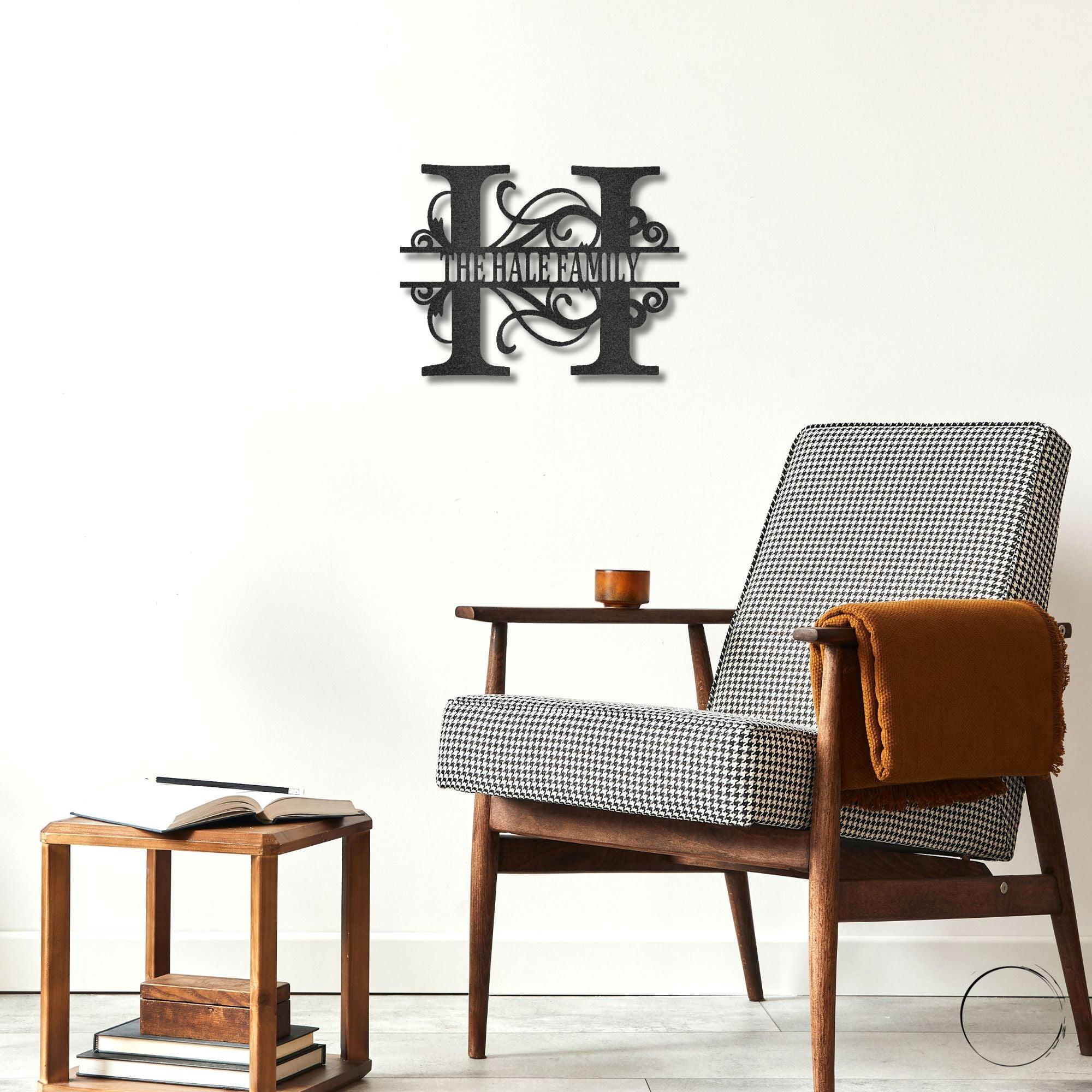 Split Letter Monogram Custom Name Indoor Outdoor Steel Wall Sign - Mallard Moon Gift Shop