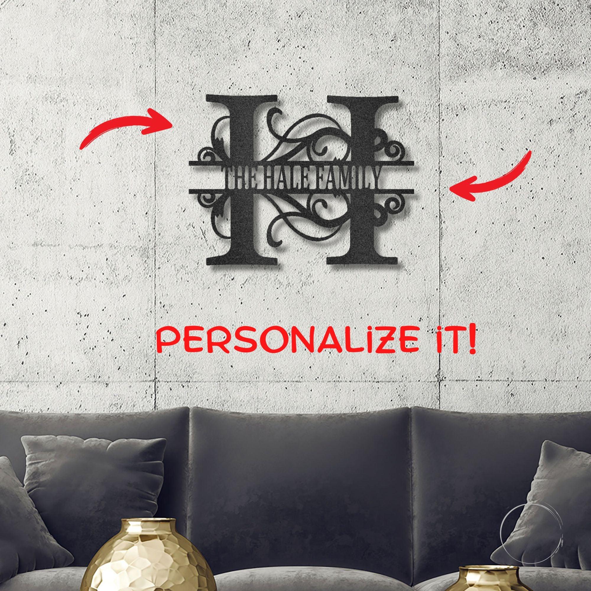 Split Letter Monogram Custom Name Indoor Outdoor Steel Wall Sign - Mallard Moon Gift Shop