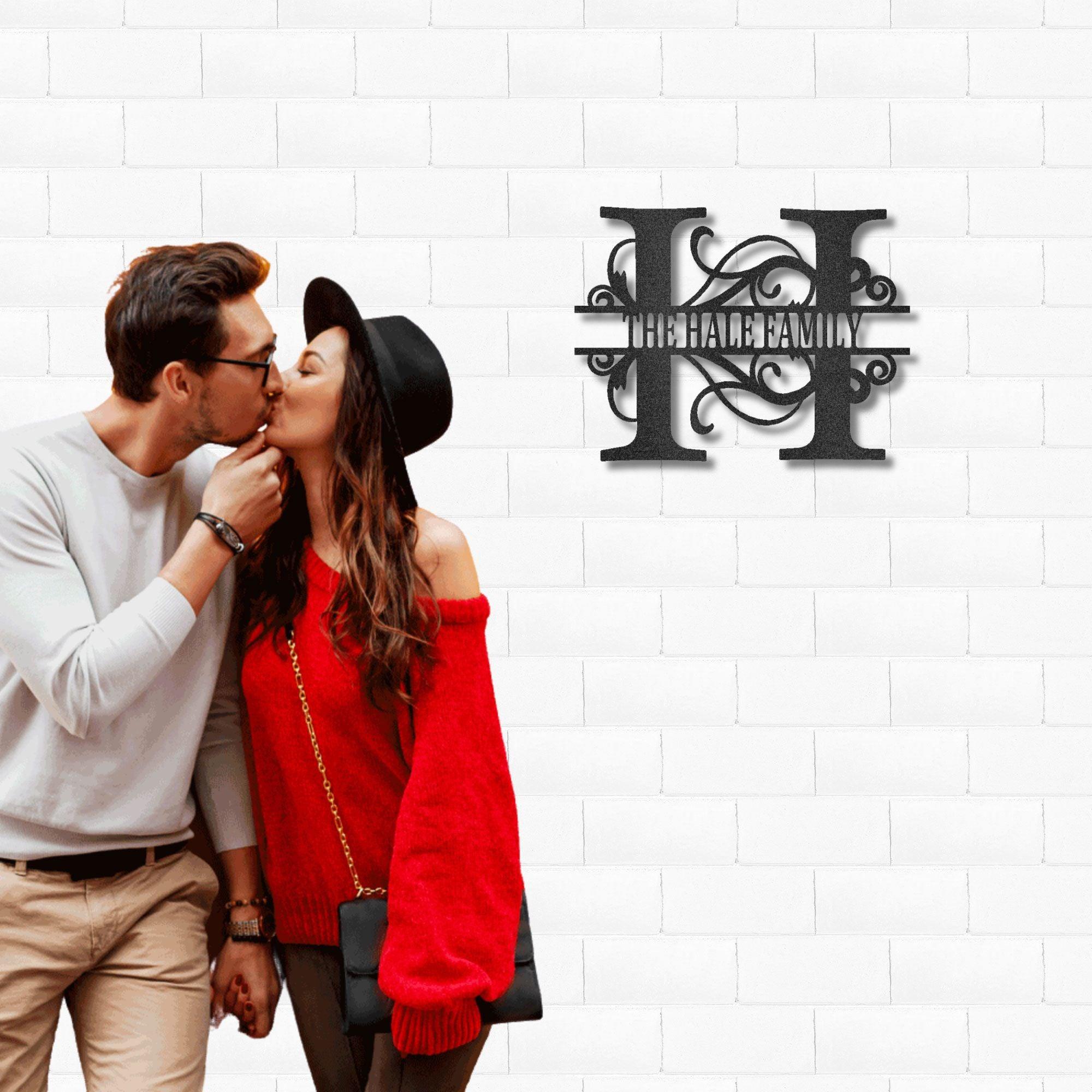 Split Letter Monogram Custom Name Indoor Outdoor Steel Wall Sign - Mallard Moon Gift Shop